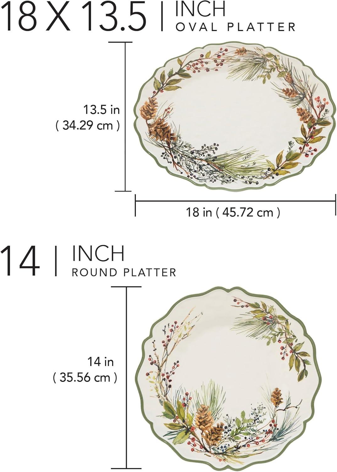 Winters Forest Melamine 2pc Platter Set - round 14" Oval 18" x 13.5 (Set of 2)