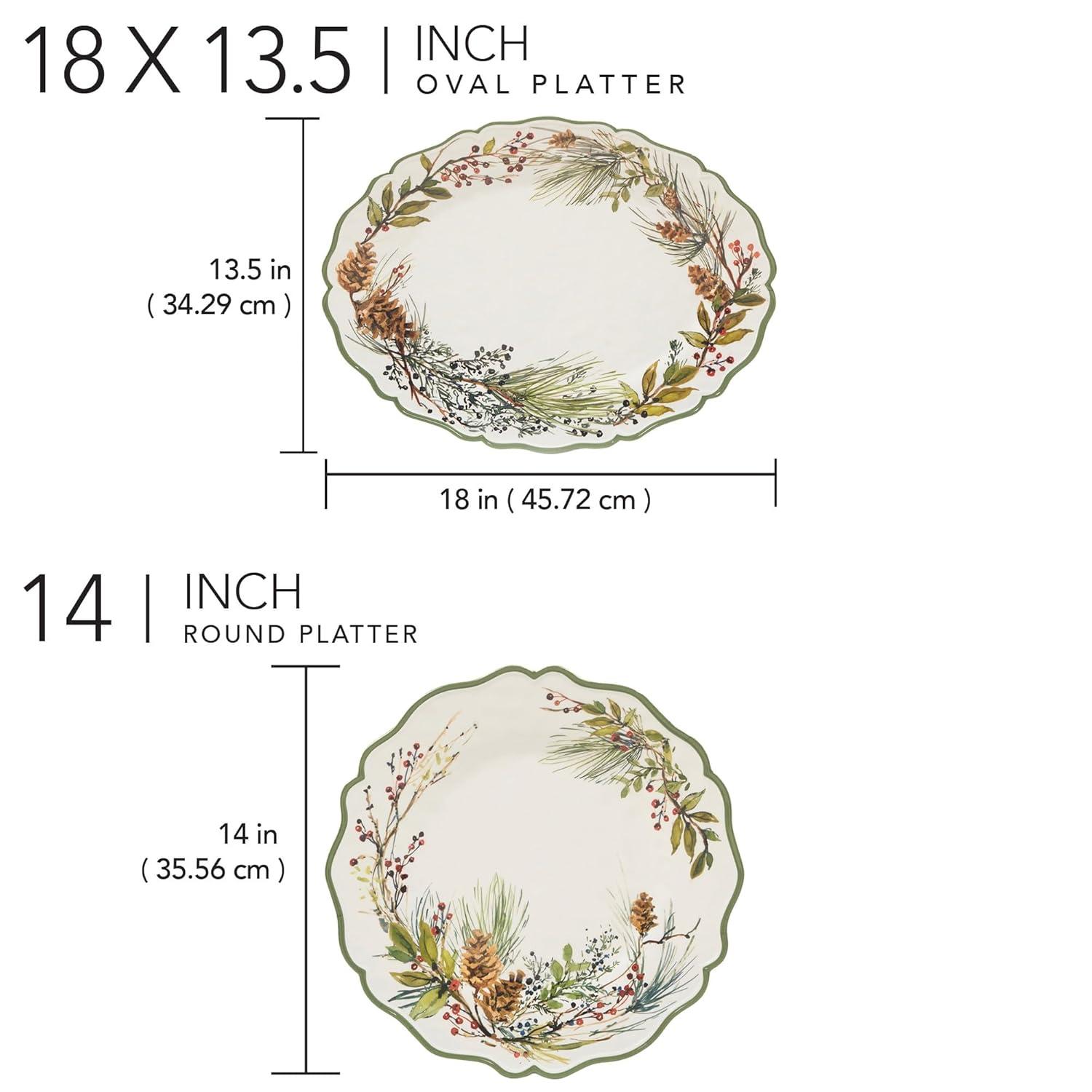Winters Forest Melamine 2pc Platter Set - round 14" Oval 18" x 13.5 (Set of 2)