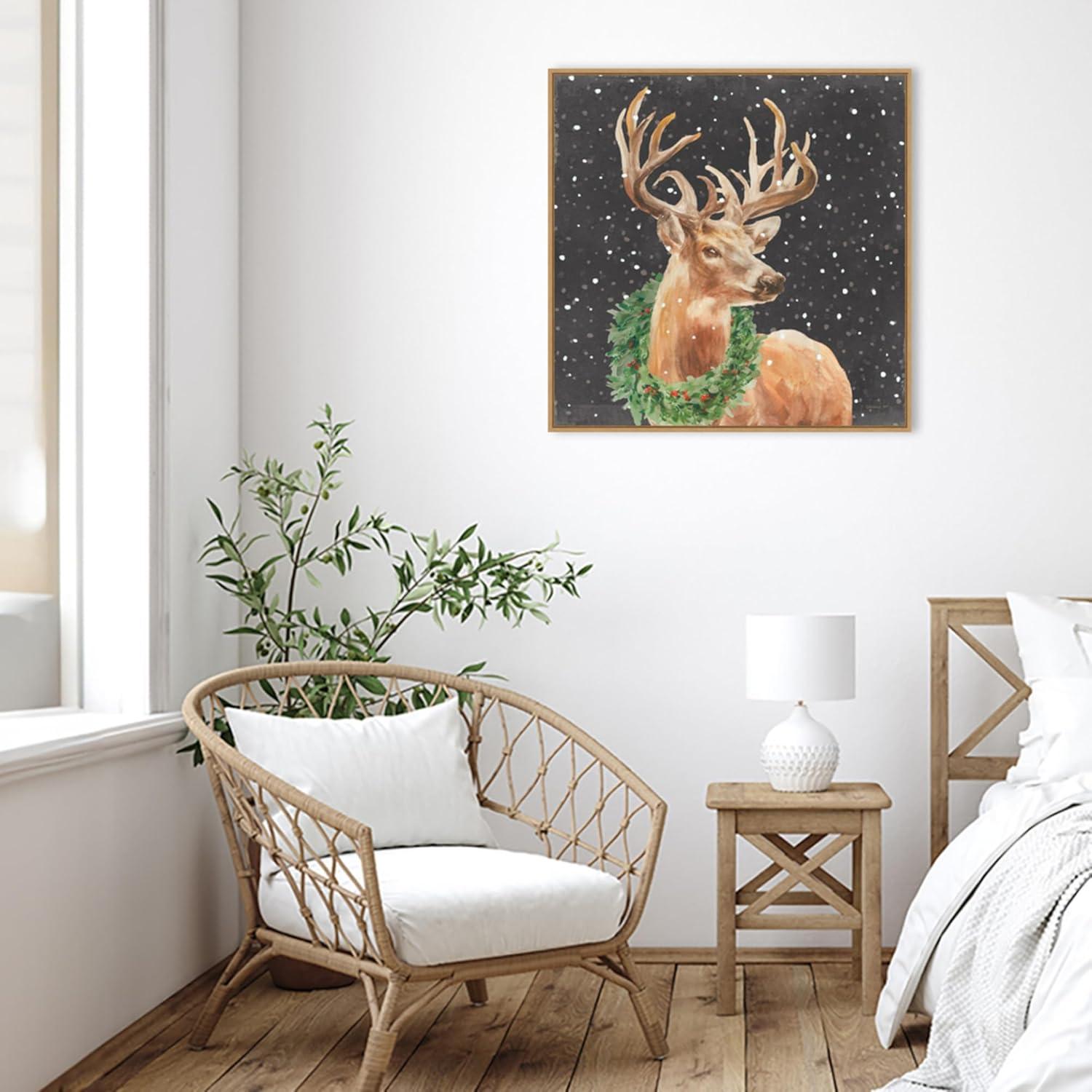 Amanti Art 30"x30" Woodland Holidays Stag Black by Danhui Nai Framed Canvas Wall Art Print