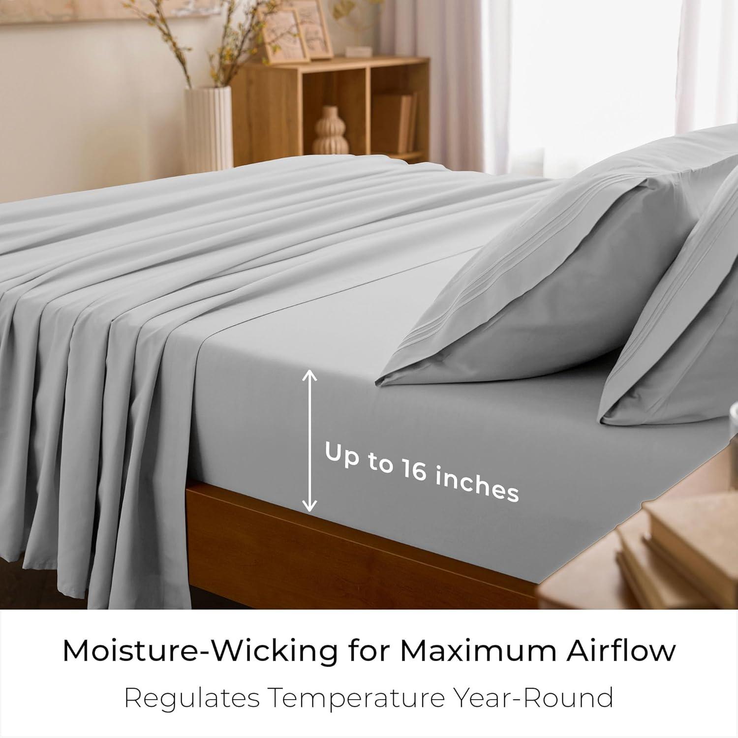 Mellanni Brushed Microfiber Sheet Set, Queen, Light Gray, 4 Piece