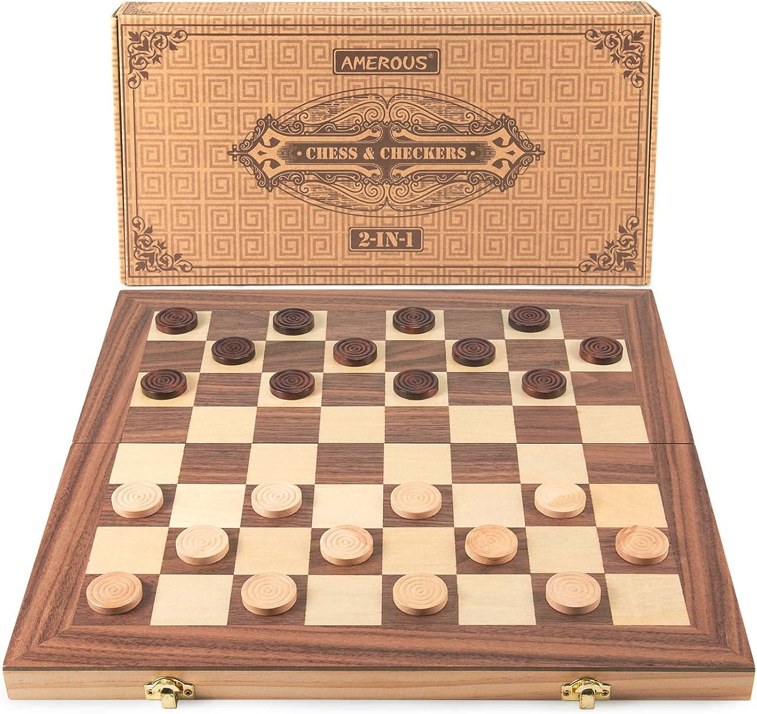 KiddiTouch 15 inch Magnetic Wooden Chess Set 2 in 1 Folding Chess Board Travel Chess Games for Adults and Kids-2 Extra Queen Pieces