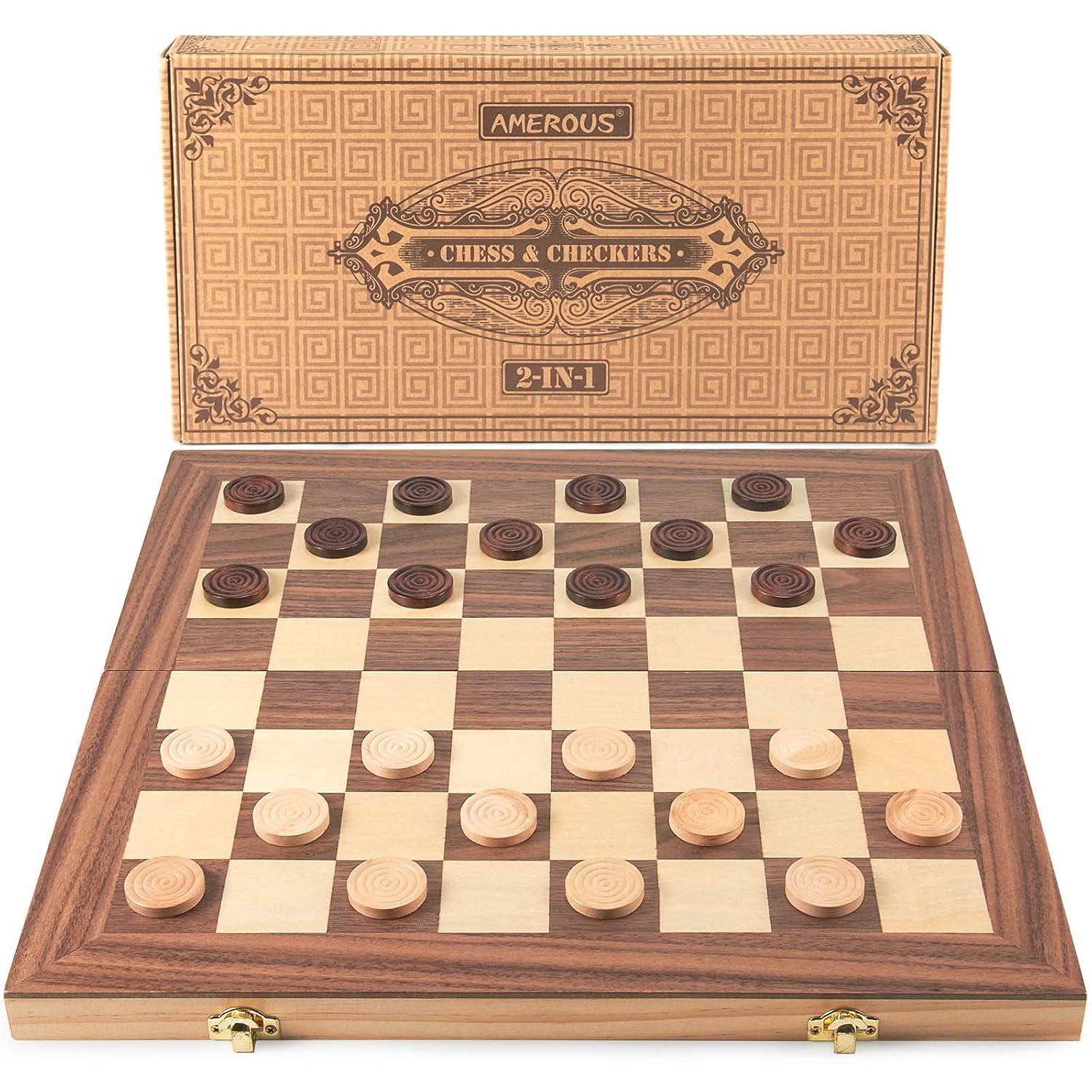 KiddiTouch 15 inch Magnetic Wooden Chess Set 2 in 1 Folding Chess Board Travel Chess Games for Adults and Kids