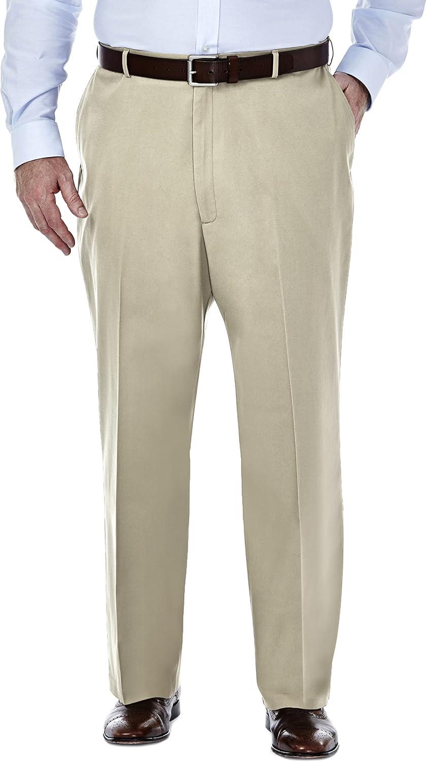 Haggar Mens Big-Tall Premium No Iron Khaki Classic-Fit Expandable-Waist Plain-Front Pant 52W x 30L Khaki