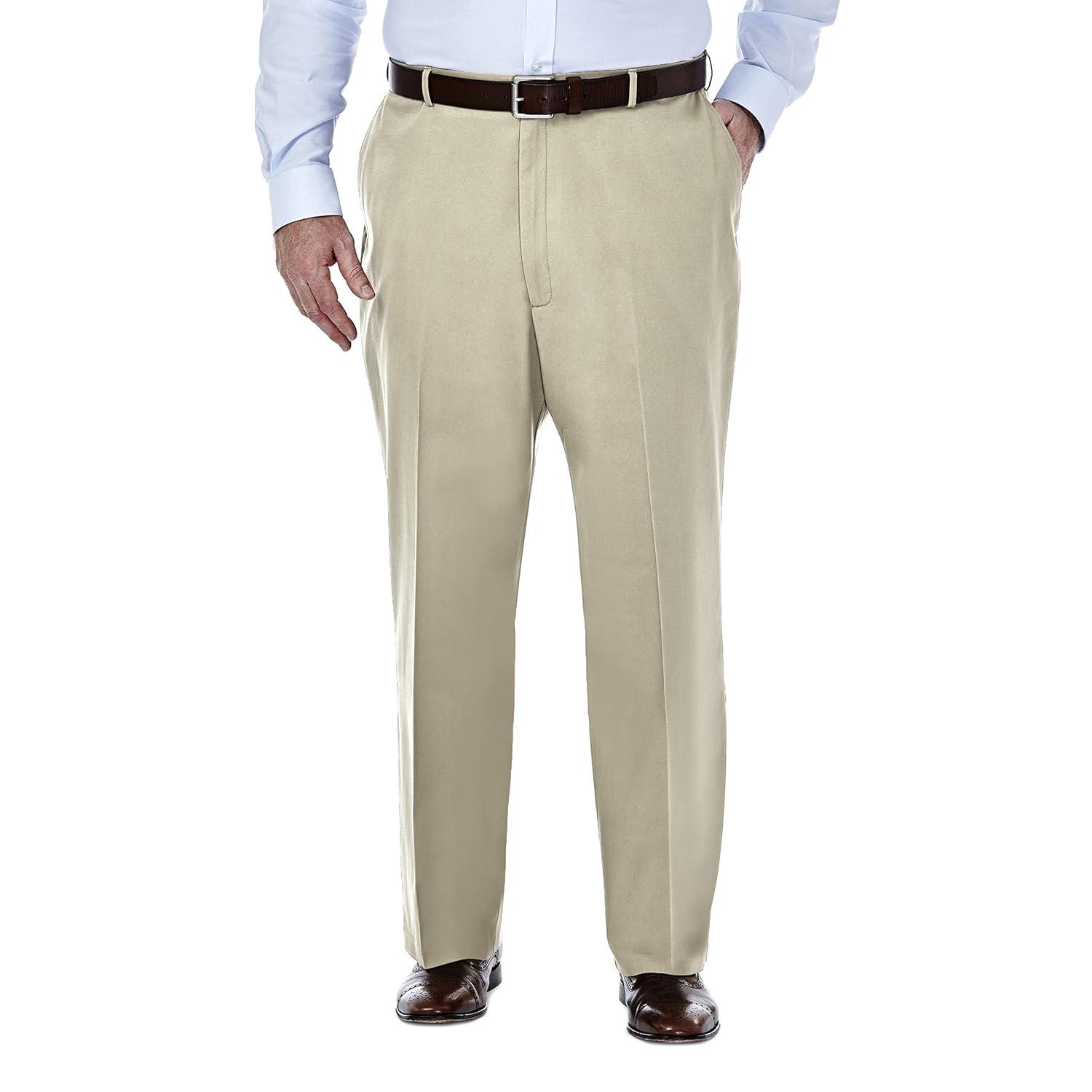 Haggar Mens Big-Tall Premium No Iron Khaki Classic-Fit Expandable-Waist Plain-Front Pant 52W x 30L Khaki