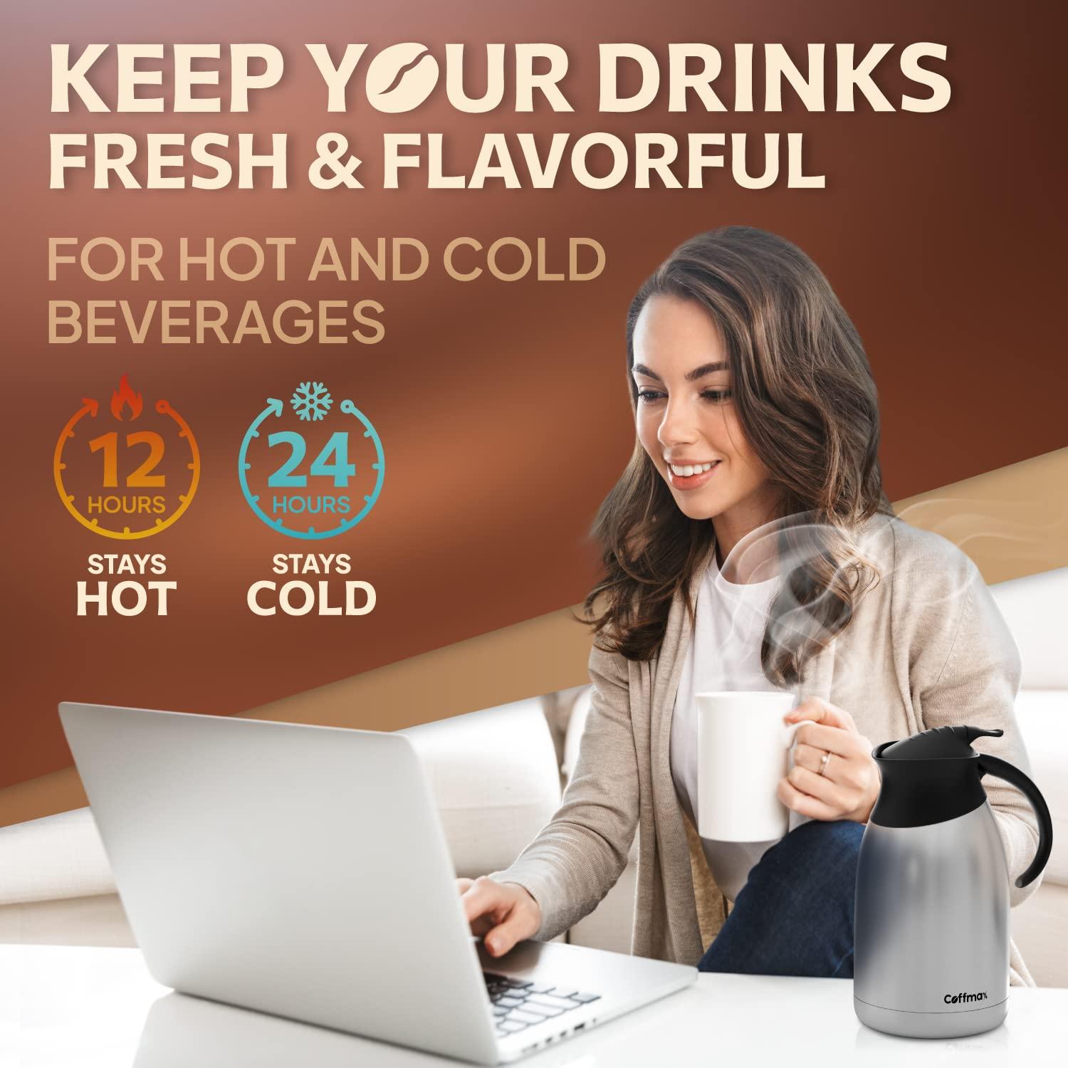 Insulated Thermal Coffee Carafe Pitcher 68 Oz - Double Walled Vacuum Thermos Butler Server – Large Coffee Carafe for Keeping Hot Beverage by Coffmax