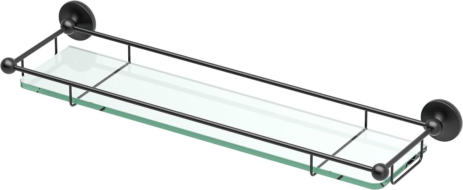 Glass Taborets Wall Mount Tempered 20"L Glass Shelf | Floating Bathroom Glass Shelf With Solid Brass Rail