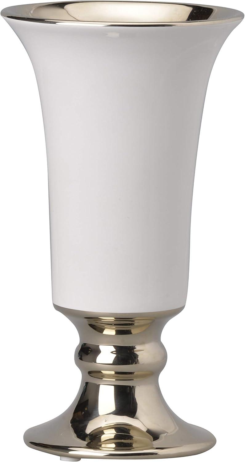 Elegance in Bloom Medium Ceramic Vase with White and Gold Finish