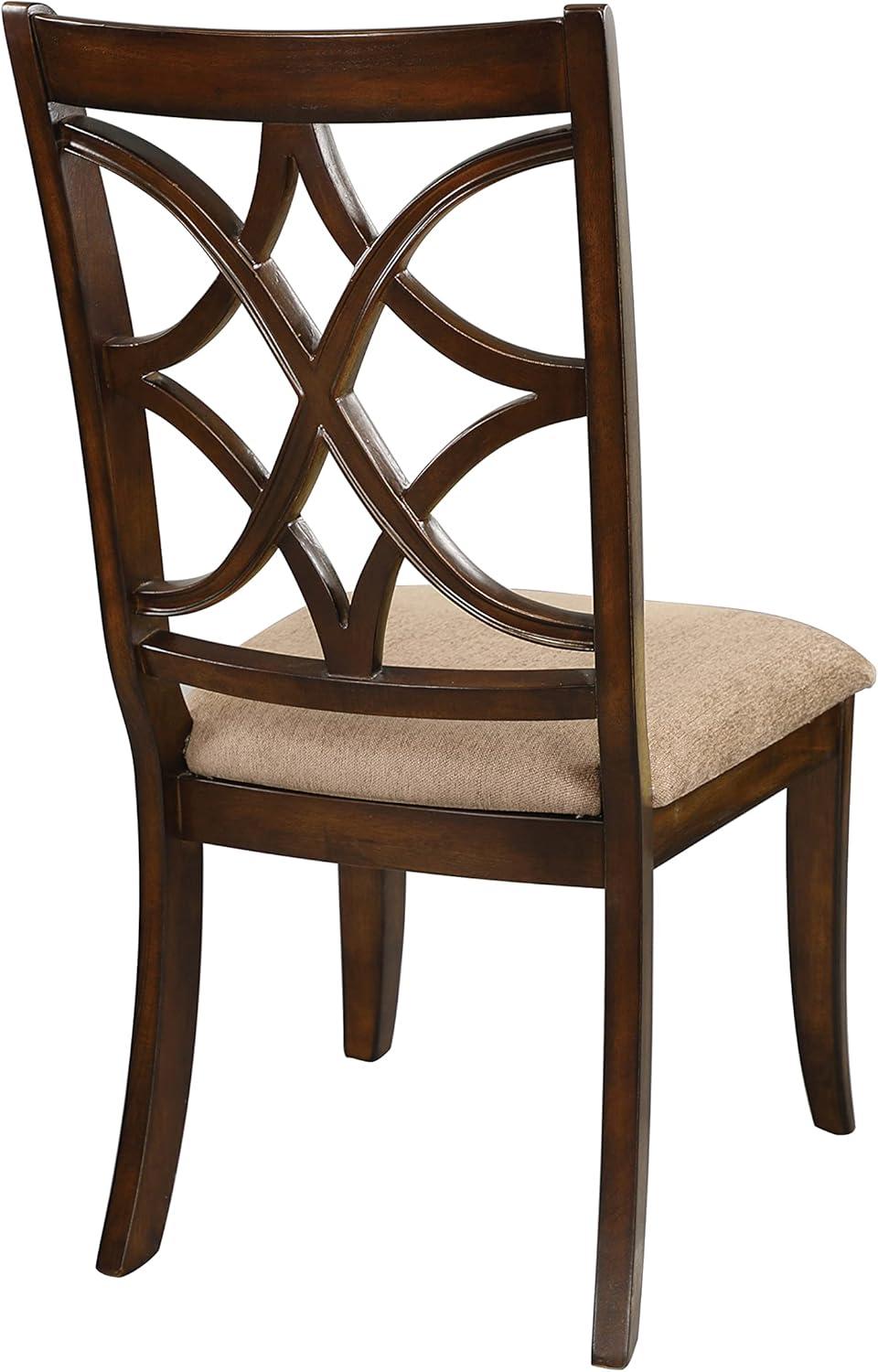 Solid Wooden Side Chair With Beige Fabric Seat, Cherry Brown and Beige (Set Of 2)- Saltoro Sherpi