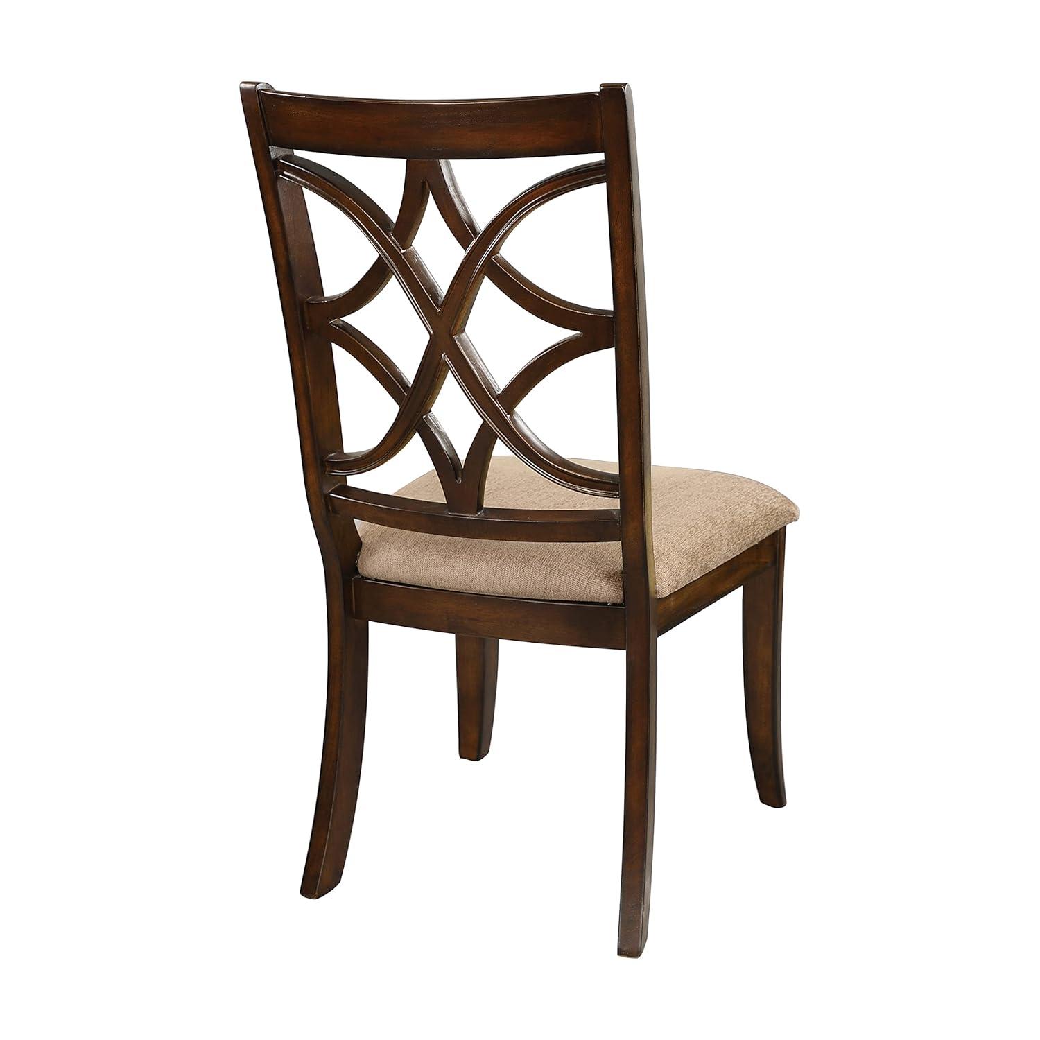 Solid Wooden Side Chair With Beige Fabric Seat, Cherry Brown and Beige (Set Of 2)- Saltoro Sherpi