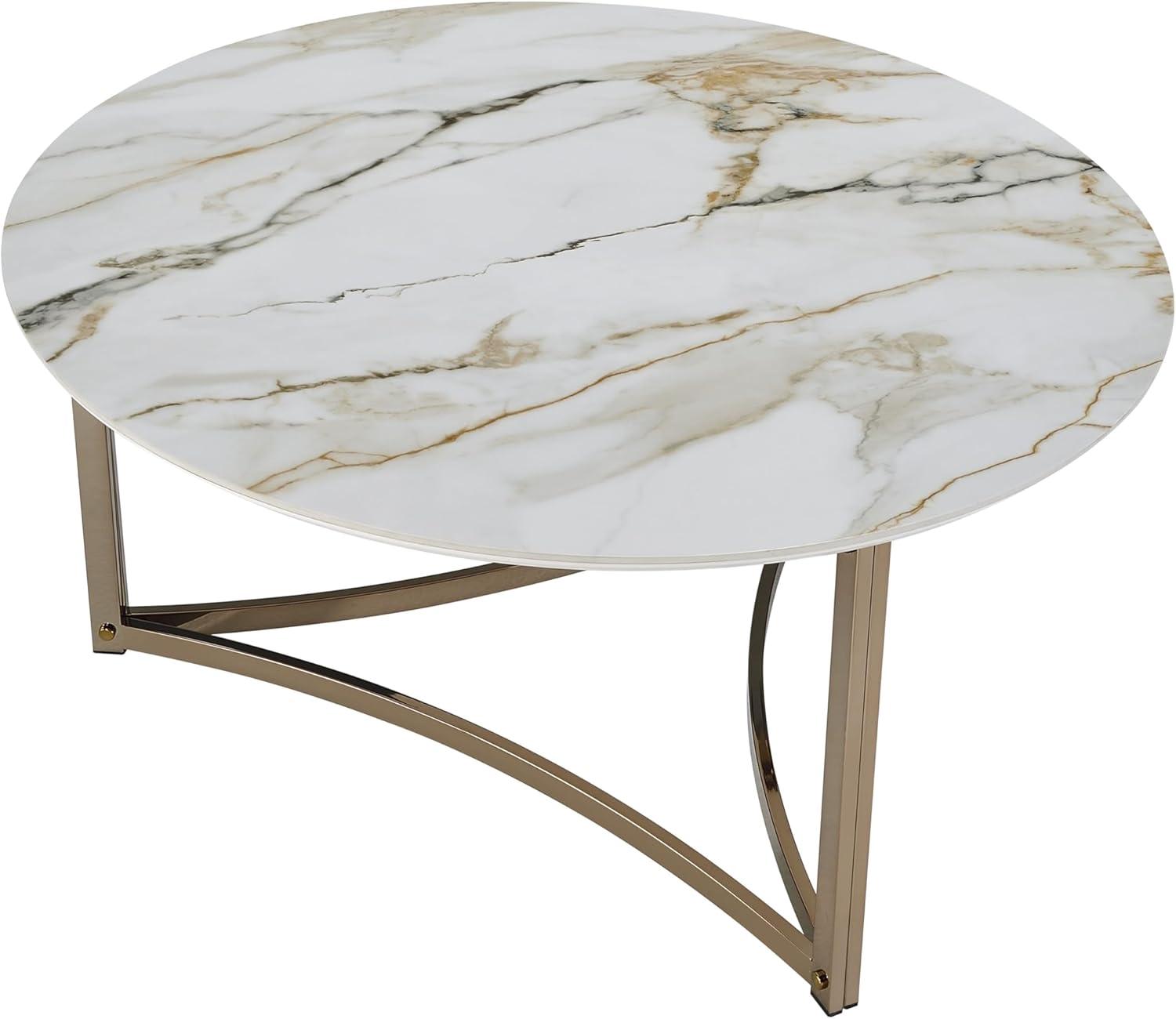 ACME Aziz Contemporary Metal Coffee Table with Stone Top in Champagne Bronze