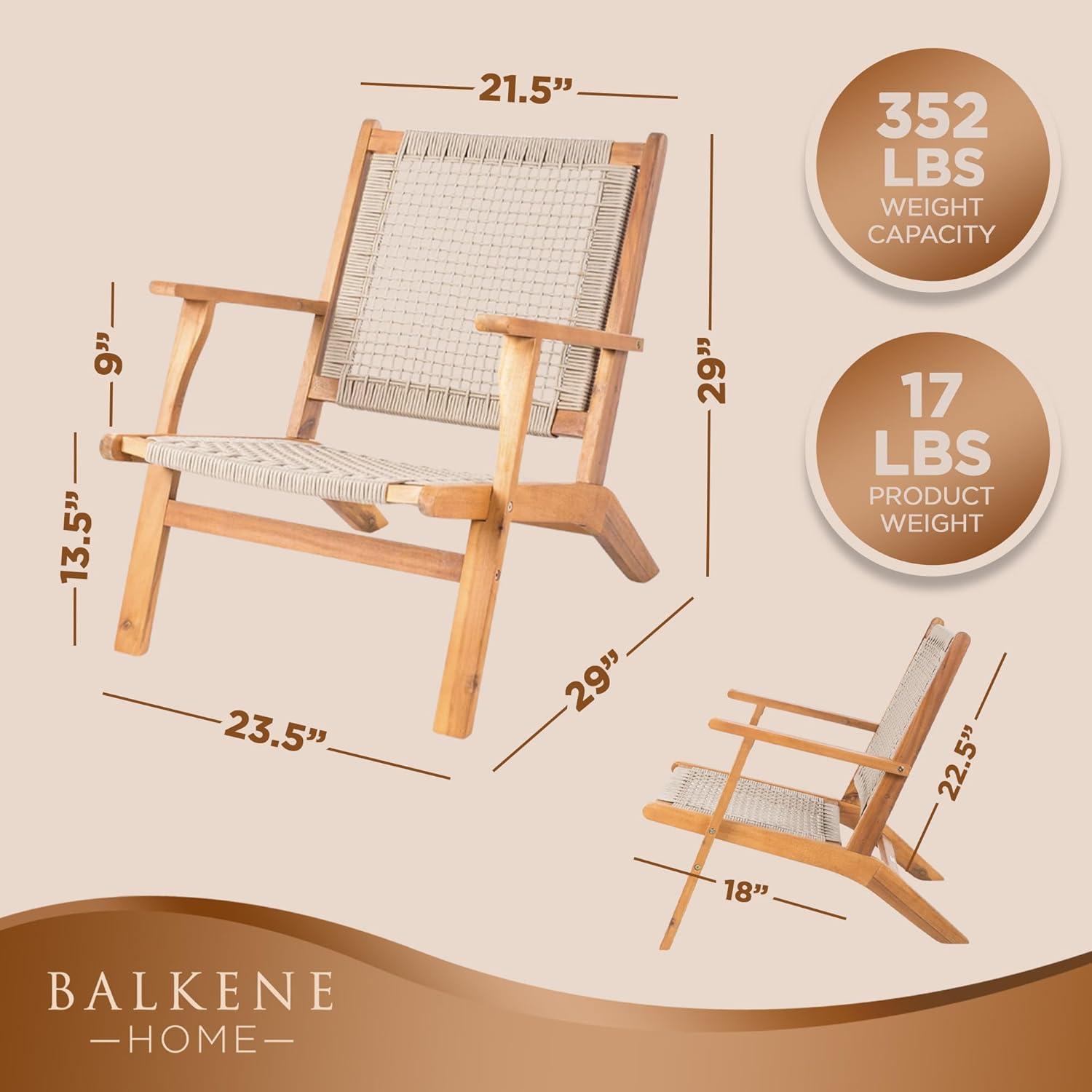Balkene Home Patio Sense Vega Natural Stain Chair ,Acacia Wood Construction ,Woven Web Seat- Navy Blue Cording