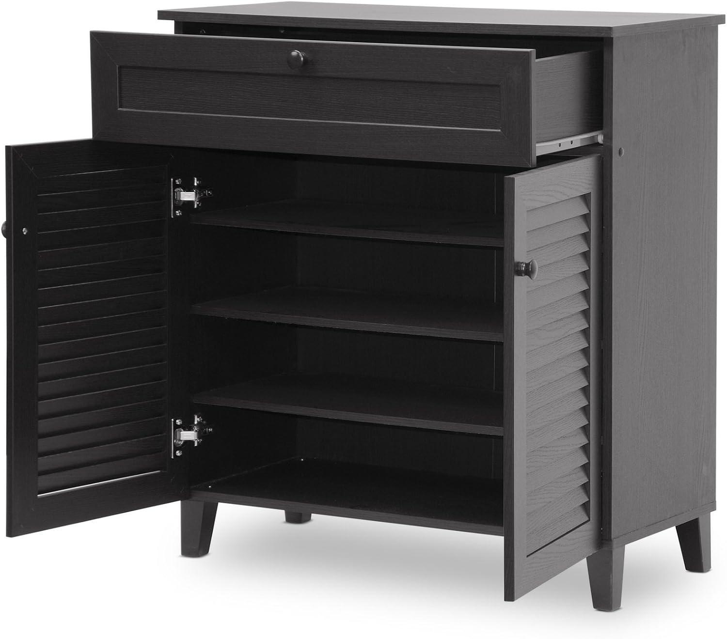 Calvin Shoe - Storage Cabinet - Espresso - Baxton Studio: Modern Organizer with 4 Shelves & Drawer