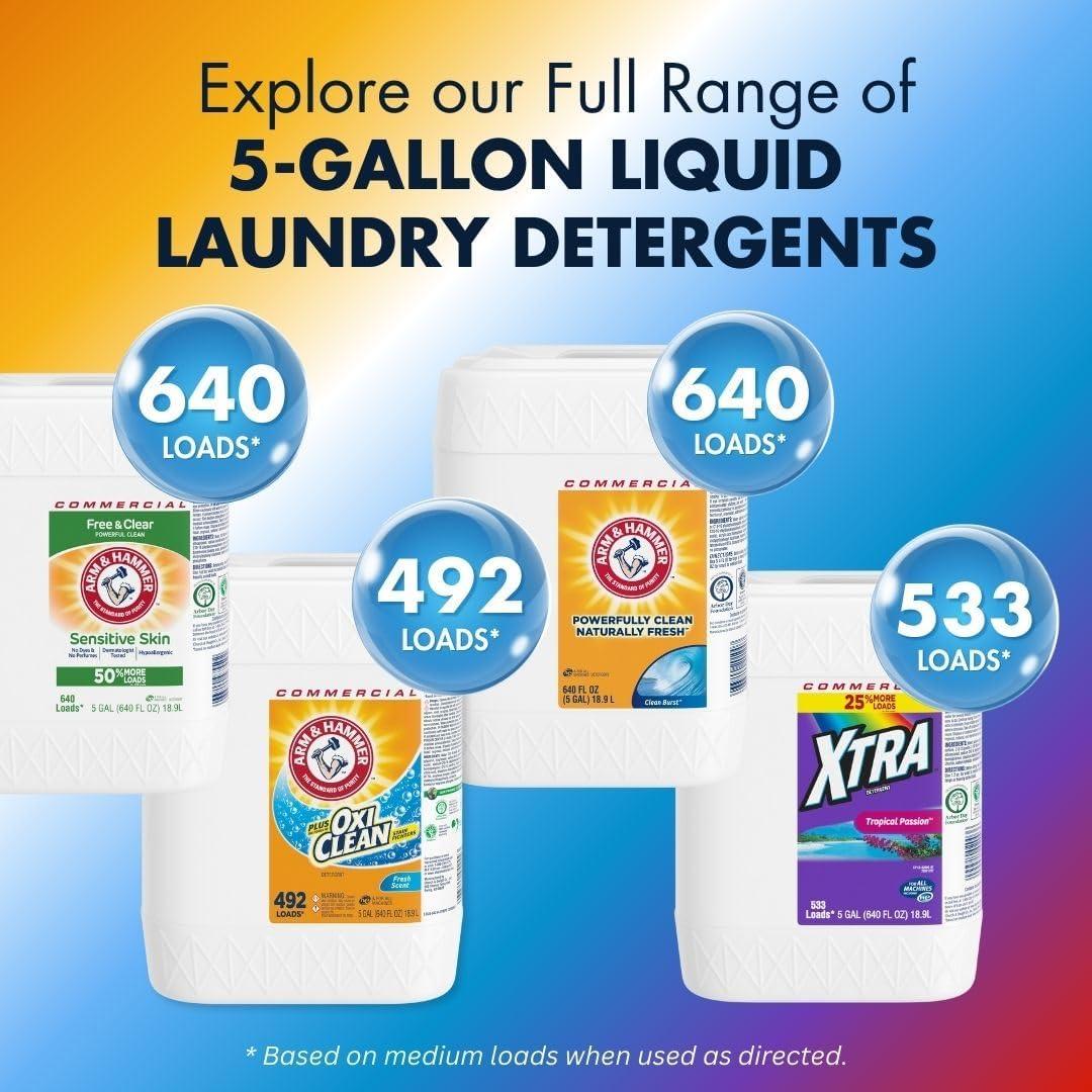 Arm & Hammer plus OxiClean Liquid Laundry Detergent Professional, Fresh Scent, 5 Gallon (Pack of 1) 492 Loads