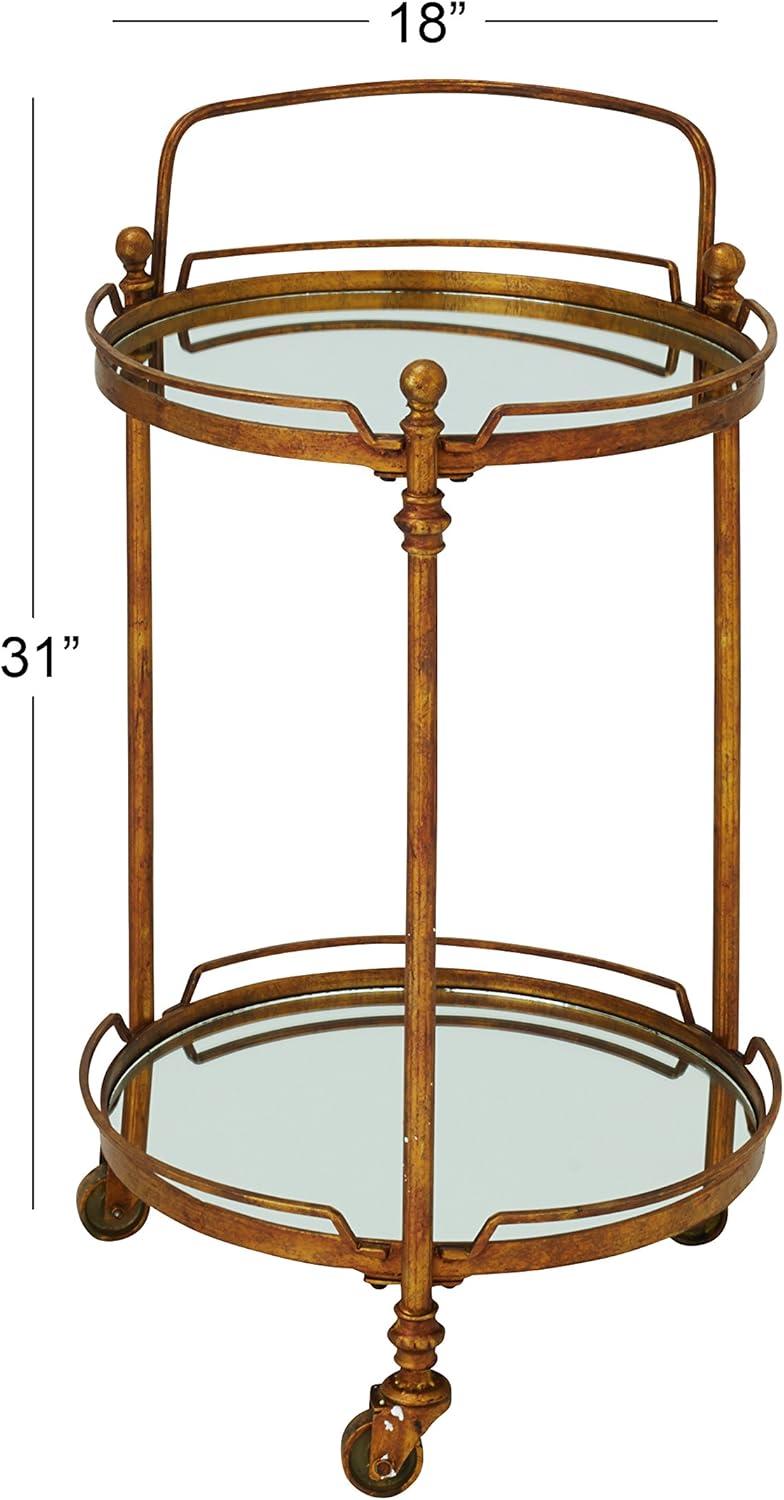 Traditional Iron and Mirrored Bar Cart Brass - Olivia & May: Round Frame, 2-Tier, Wine Storage, Indoor Use