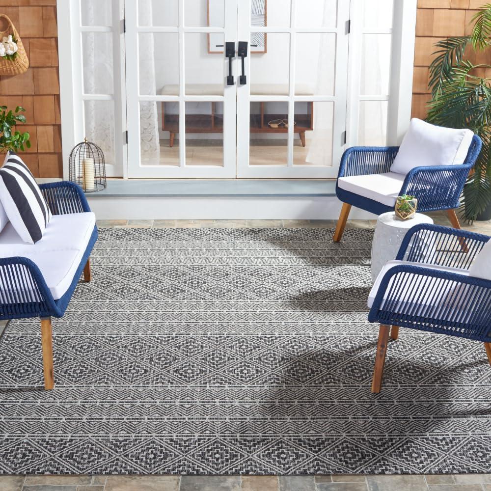 SAFAVIEH Courtyard Karen Geometric Indoor/Outdoor Area Rug, Black/Grey, 9' x 12'