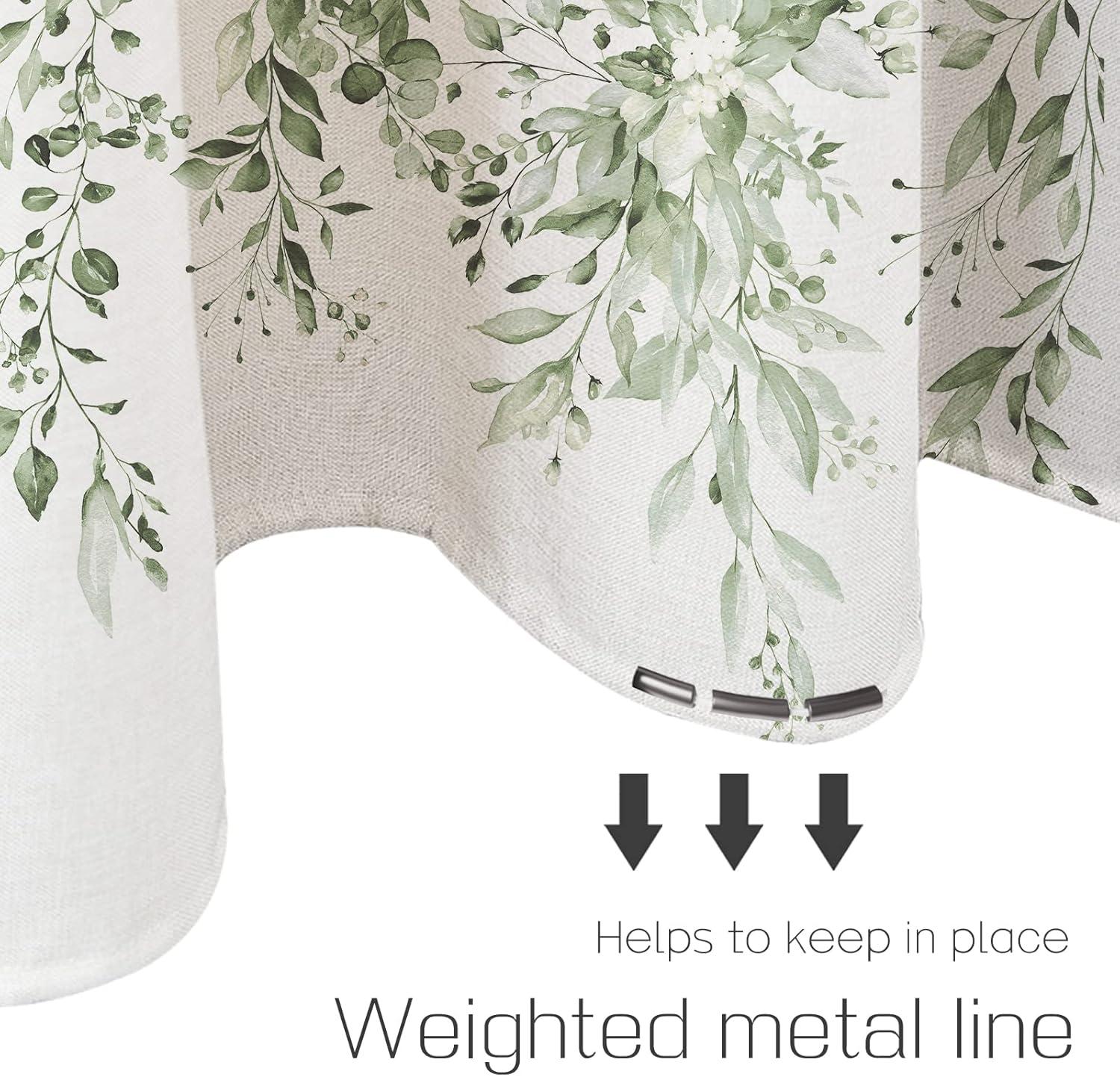 Eucalyptus Watercolor Leaves Semi-Sheer Waterproof Shower Curtain