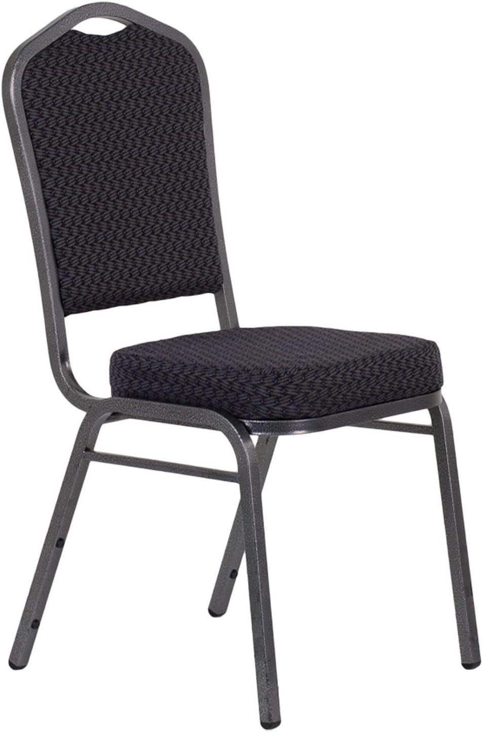 BizChair 4 Pack Crown Back Stacking Banquet Chair in Black Patterned Fabric - Silver Vein Frame