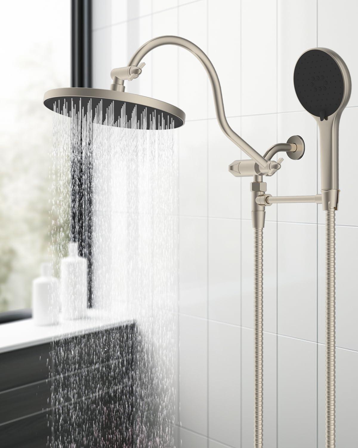 Self-cleaning 10" High Pressure Rainfall Shower Head with Hand Sprayer