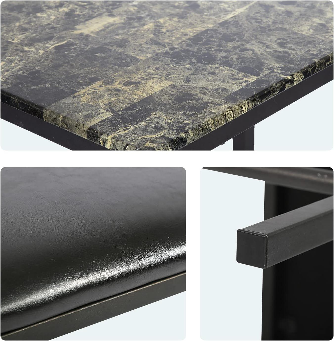 YRLLENSDAN 2-Pcs ‎Marble MDF Dining Table with Chairs Black