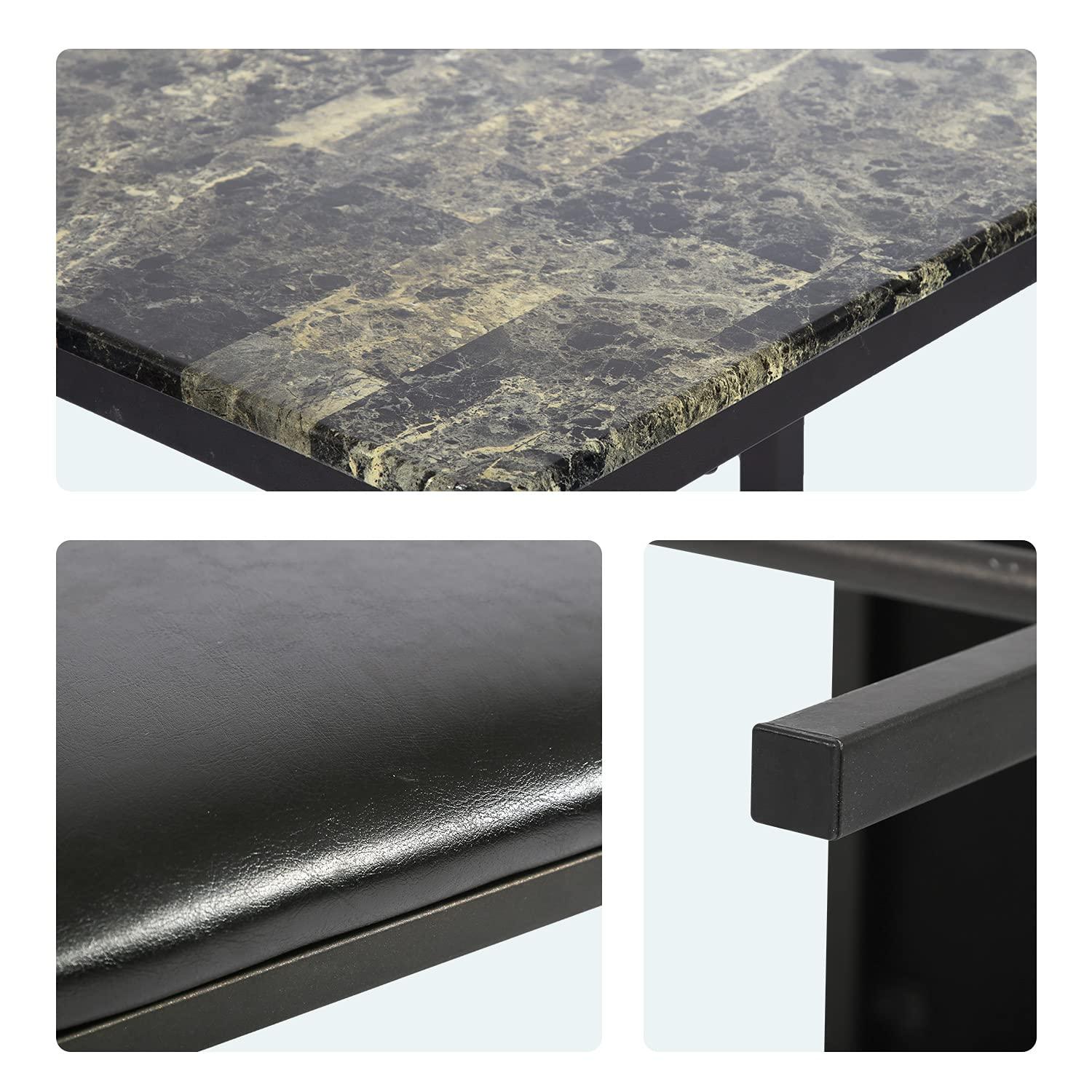 YRLLENSDAN 2-Pcs ‎Marble MDF Dining Table with Chairs Black