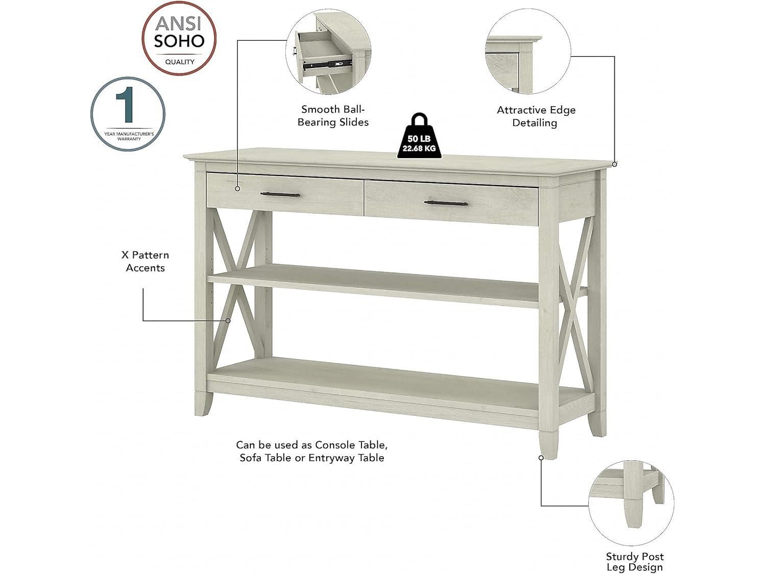 Bush Furniture Key West Console Table, Linen White Oak