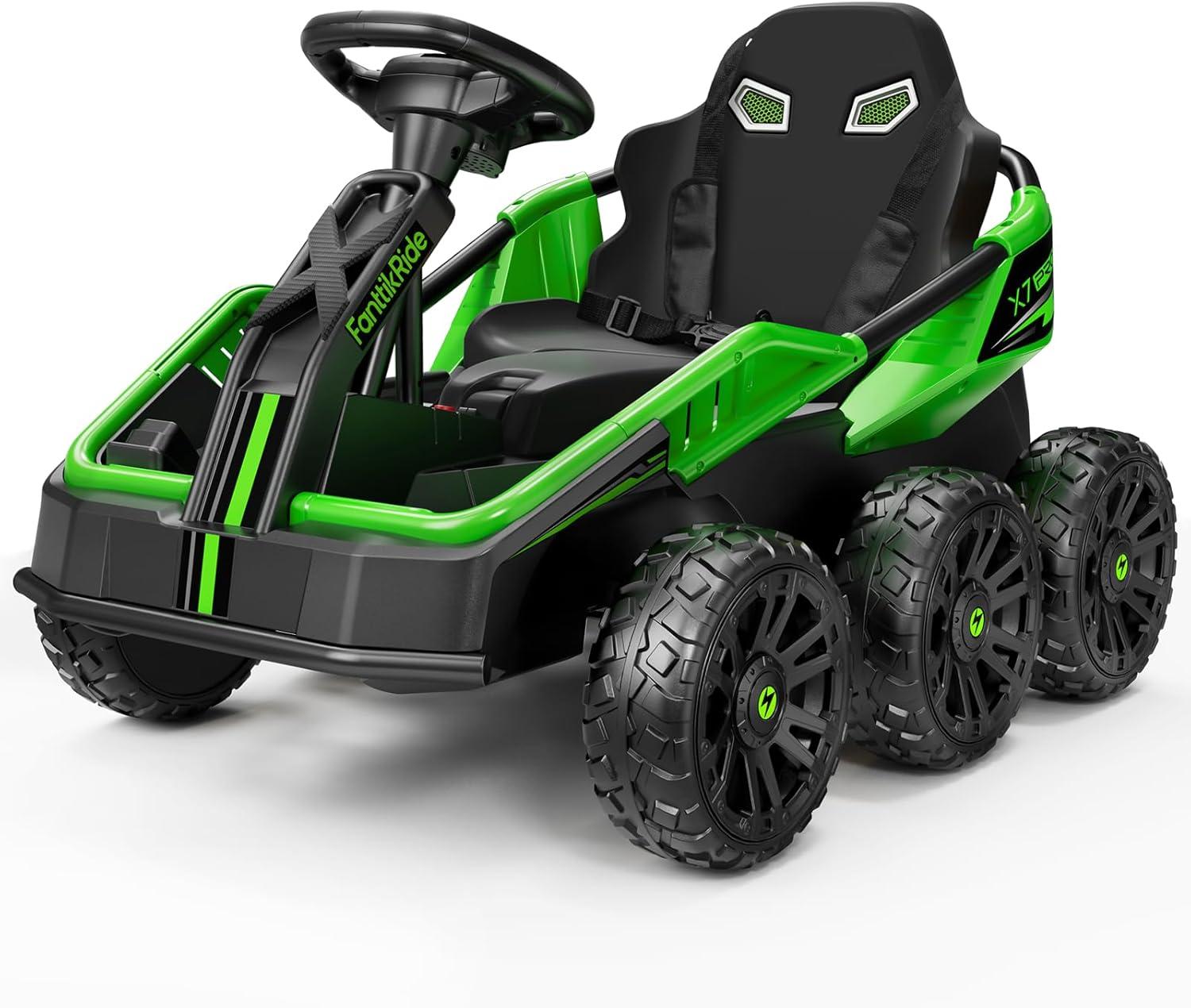 Green 24V 6-Wheel Electric Ride-On Car with Remote