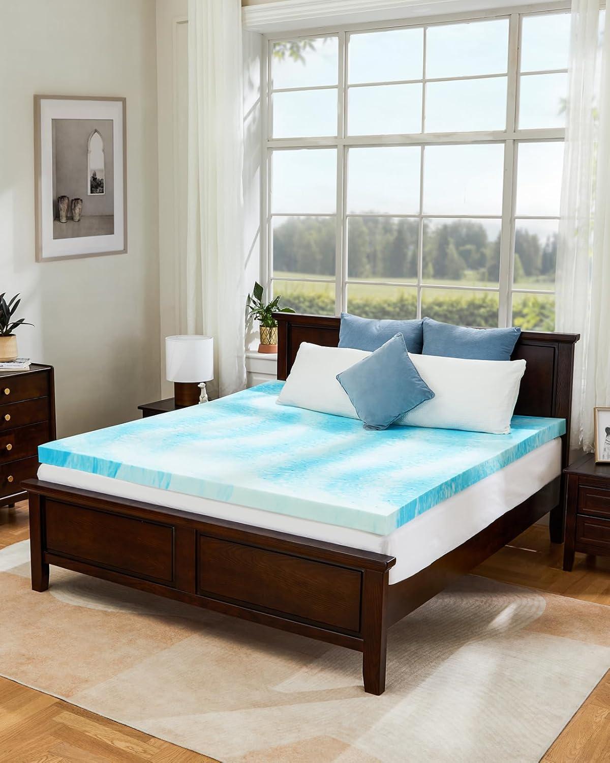 Bestier 4" Ventilated Liquid Gel Memory Foam Cooling Mattress Topper—Queen