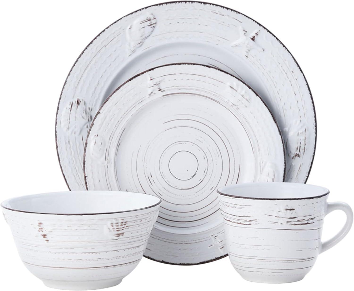 White 16-Piece Dinnerware Set, Service for 4, Distressed White