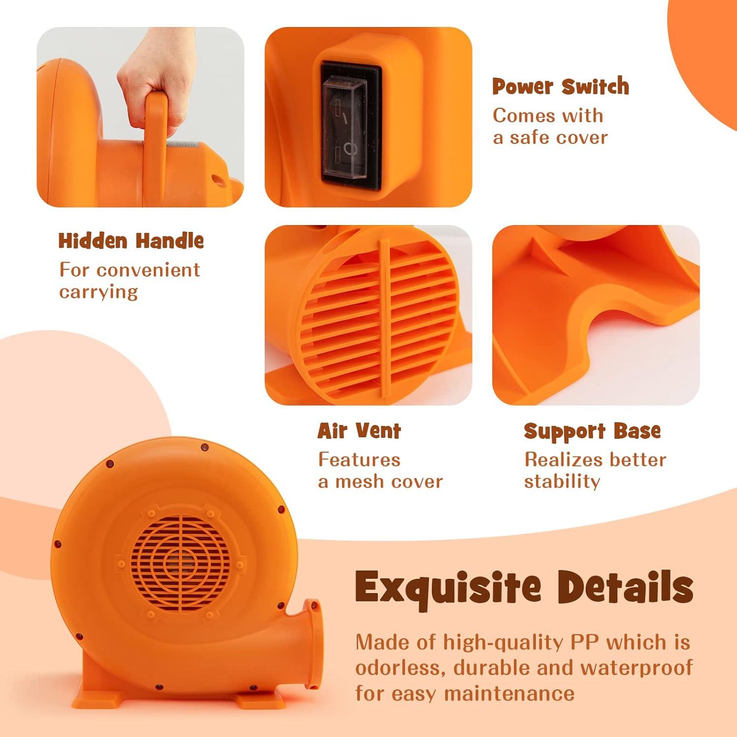 Orange 550W High-Efficiency Air Blower for Inflatables