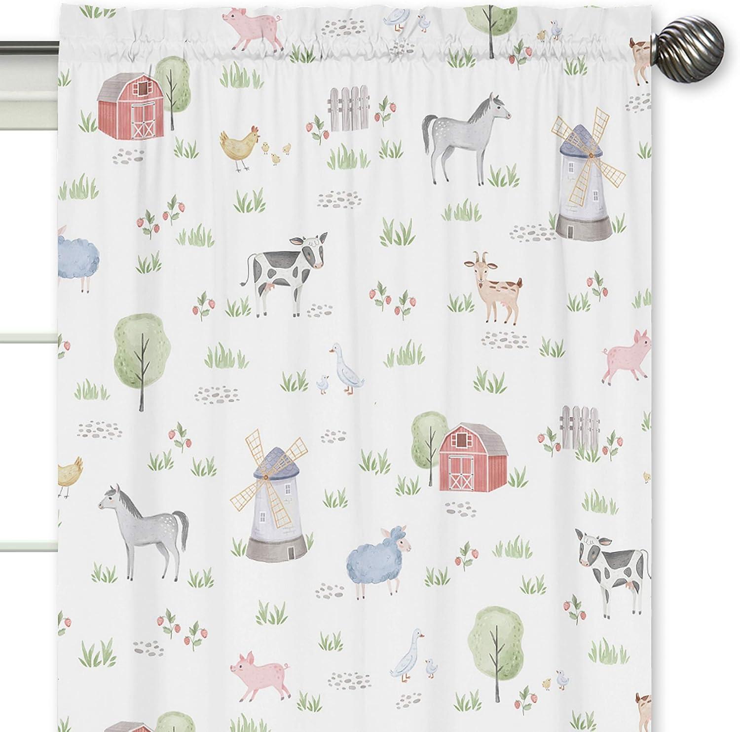 Farm Animals Floral Semi-Sheer Rod Pocket Curtain Panels (Set of 2)