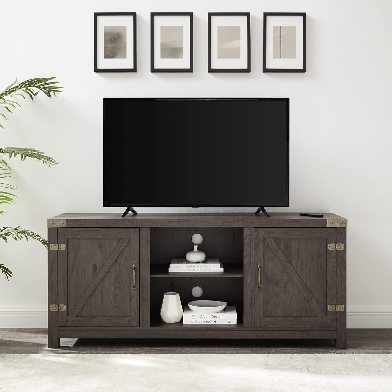 Modern Farmhouse Double Barn Door TV Stand for TVs up to 65" in Sable