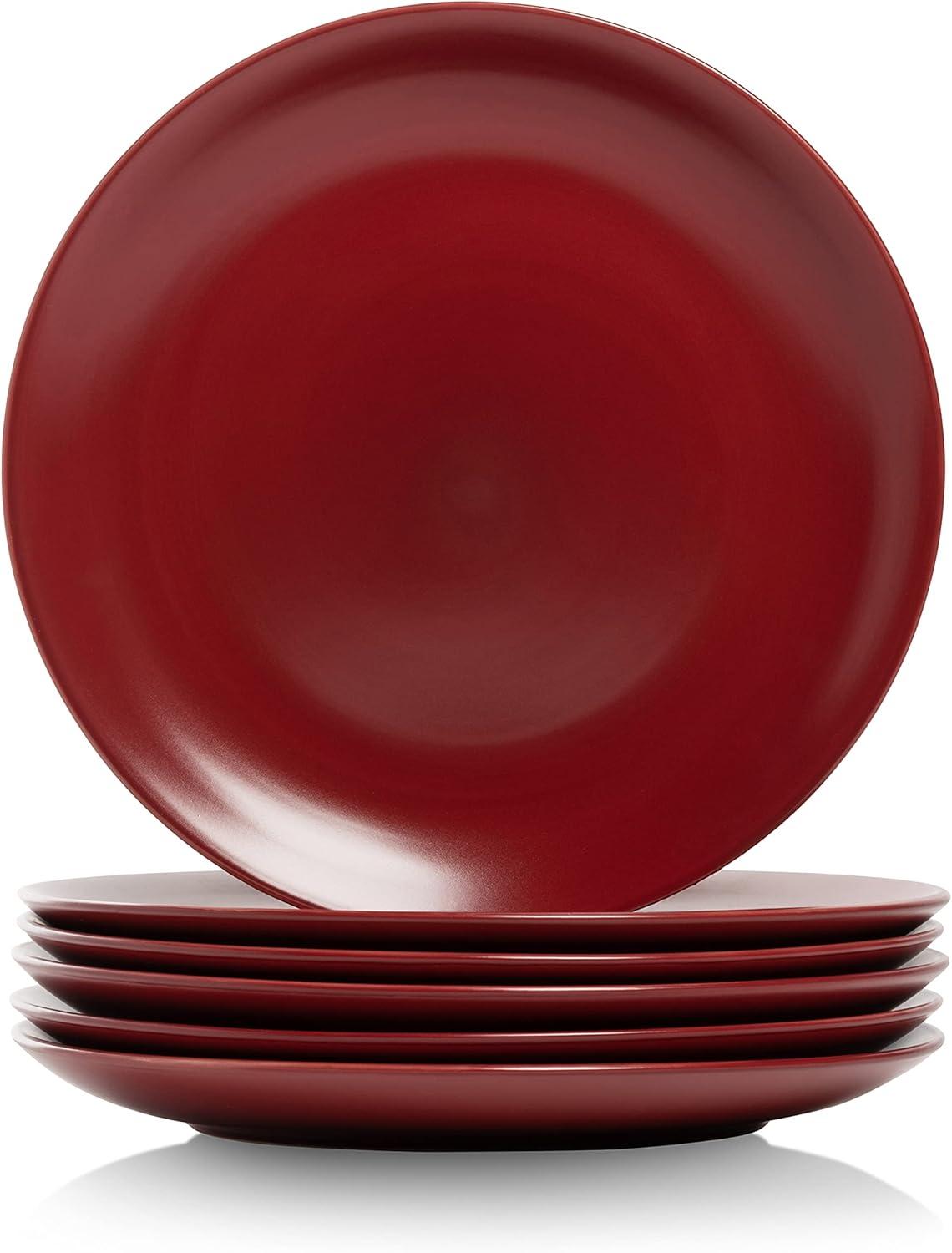 Wazee Matte Red 10.5" Ceramic Dinner Plates, Set of 6