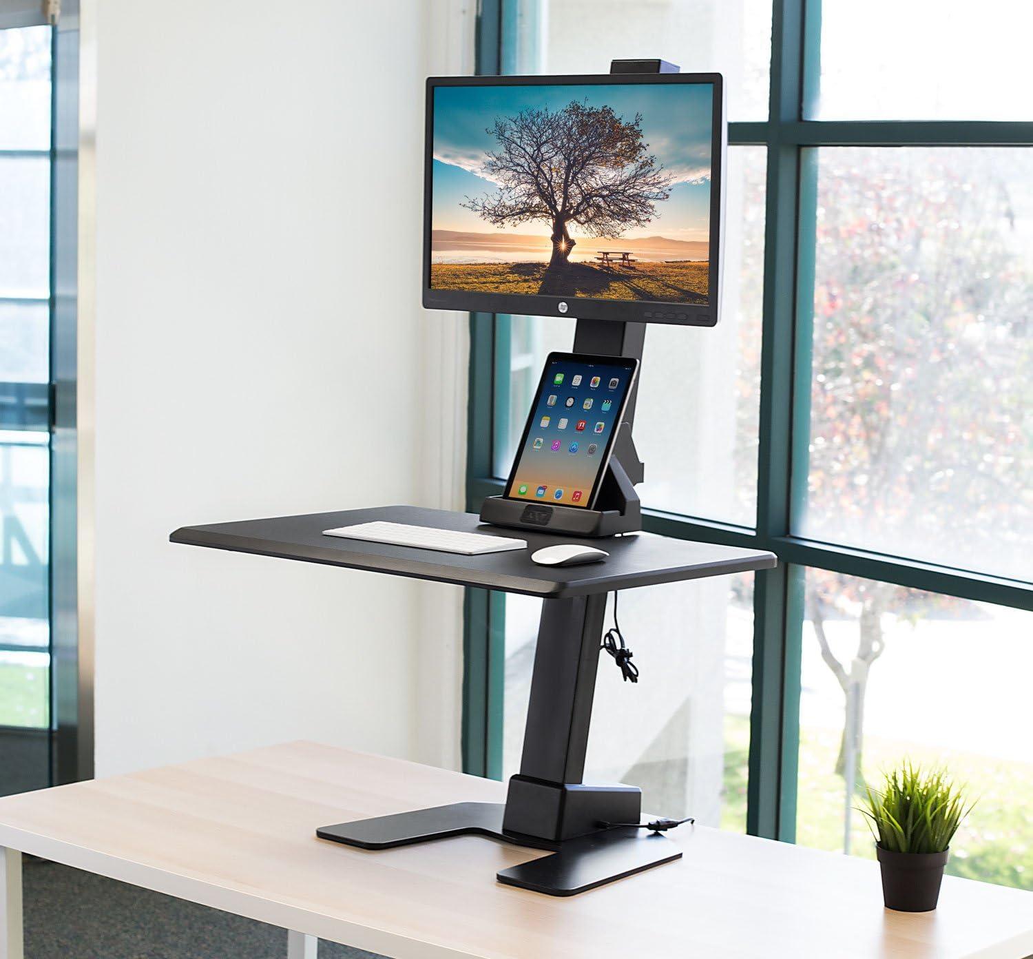 Mount-It Electric Standing Desk Converter, Tabletop Stand Desk w/ Monitor Mount, 28" Wide Platform