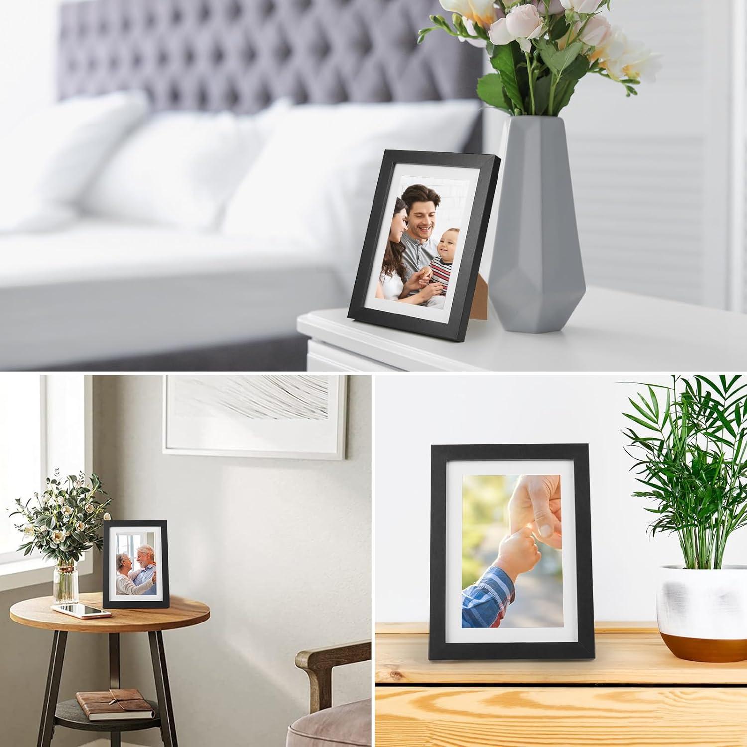 Icona Bay 5x7 Black Picture Frames W/ Mat for 4x6, 5 Pack, Painted Solid One-Piece Wood Composite, Sunrise Tabletop or Wall Mounted Frames