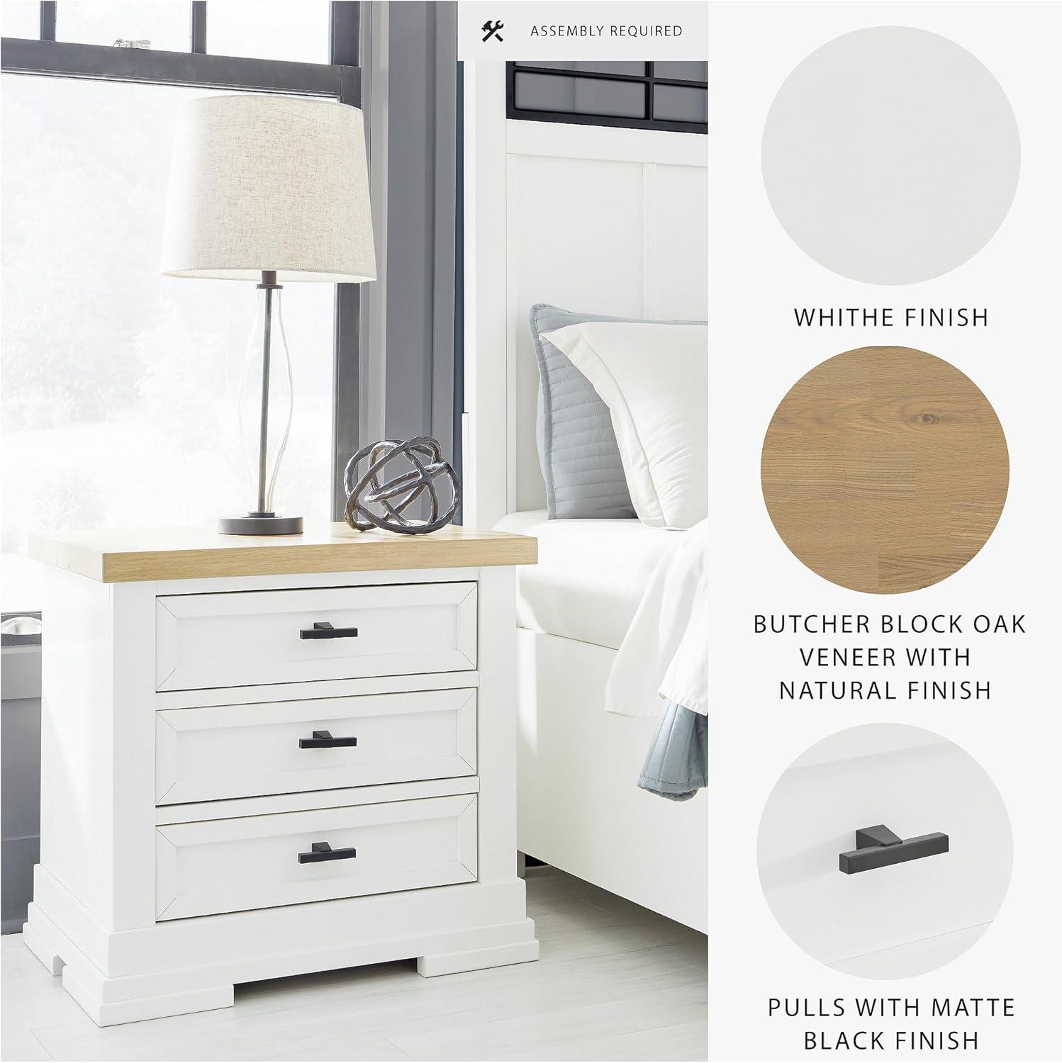 Signature Design by Ashley Ashbryn 3 Drawer Nightstand with USB ports, White