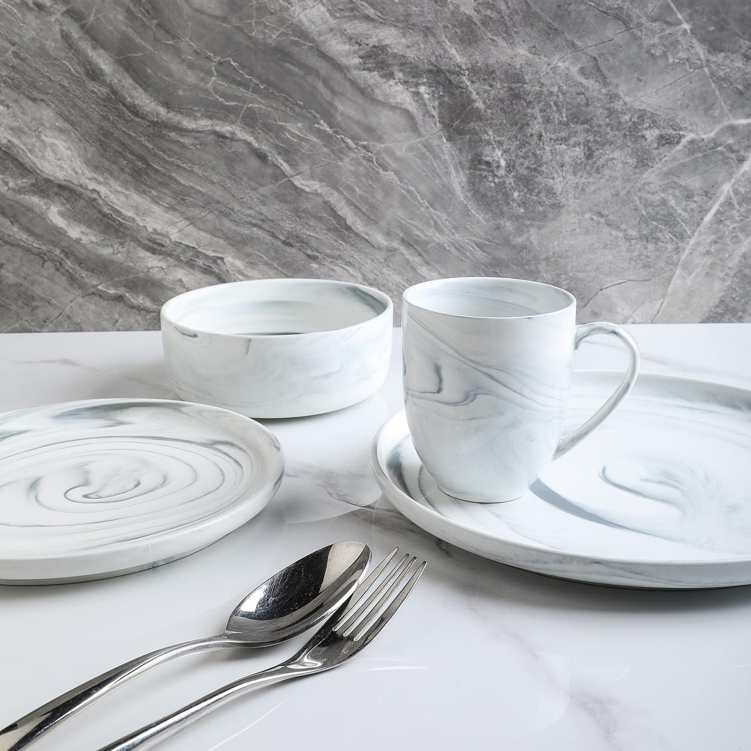 Gray Marble Porcelain 32-Piece Dinnerware Set, Service for 8