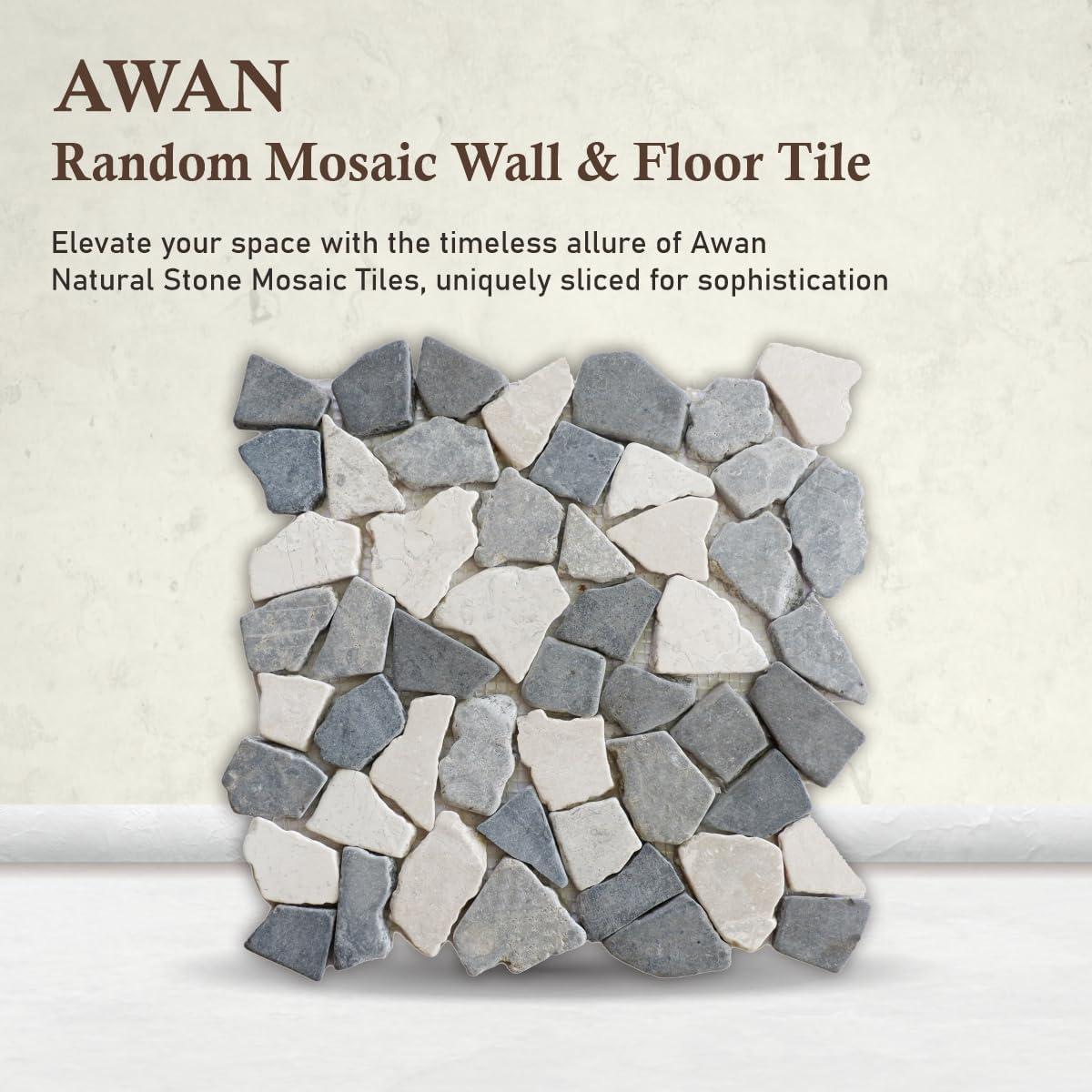 Awan 11.4" x 11.4" Gray and Beige Marble Mosaic Tile