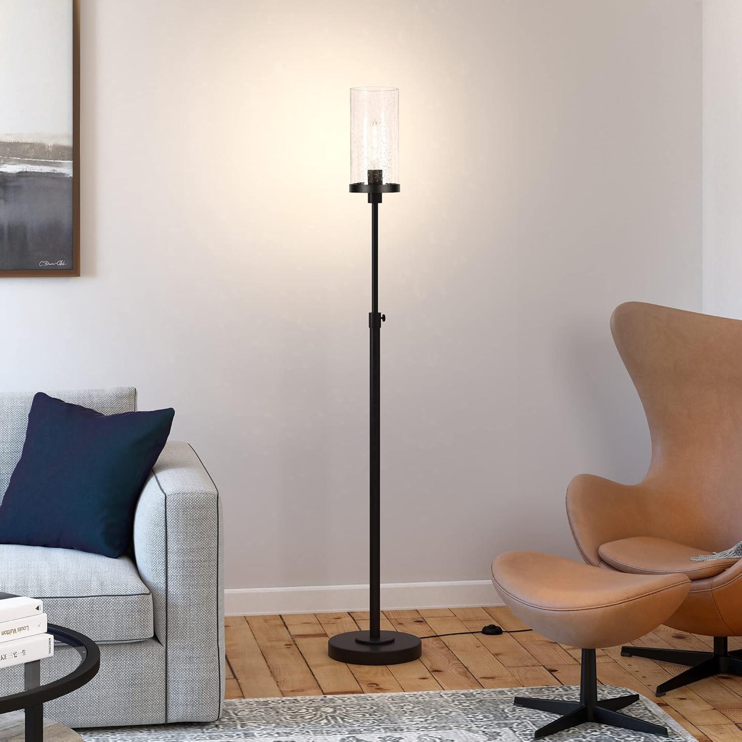 Evelyn&Zoe Frieda 66" Tall Floor Lamp with Glass Shade in Blackened Bronze/White Milk