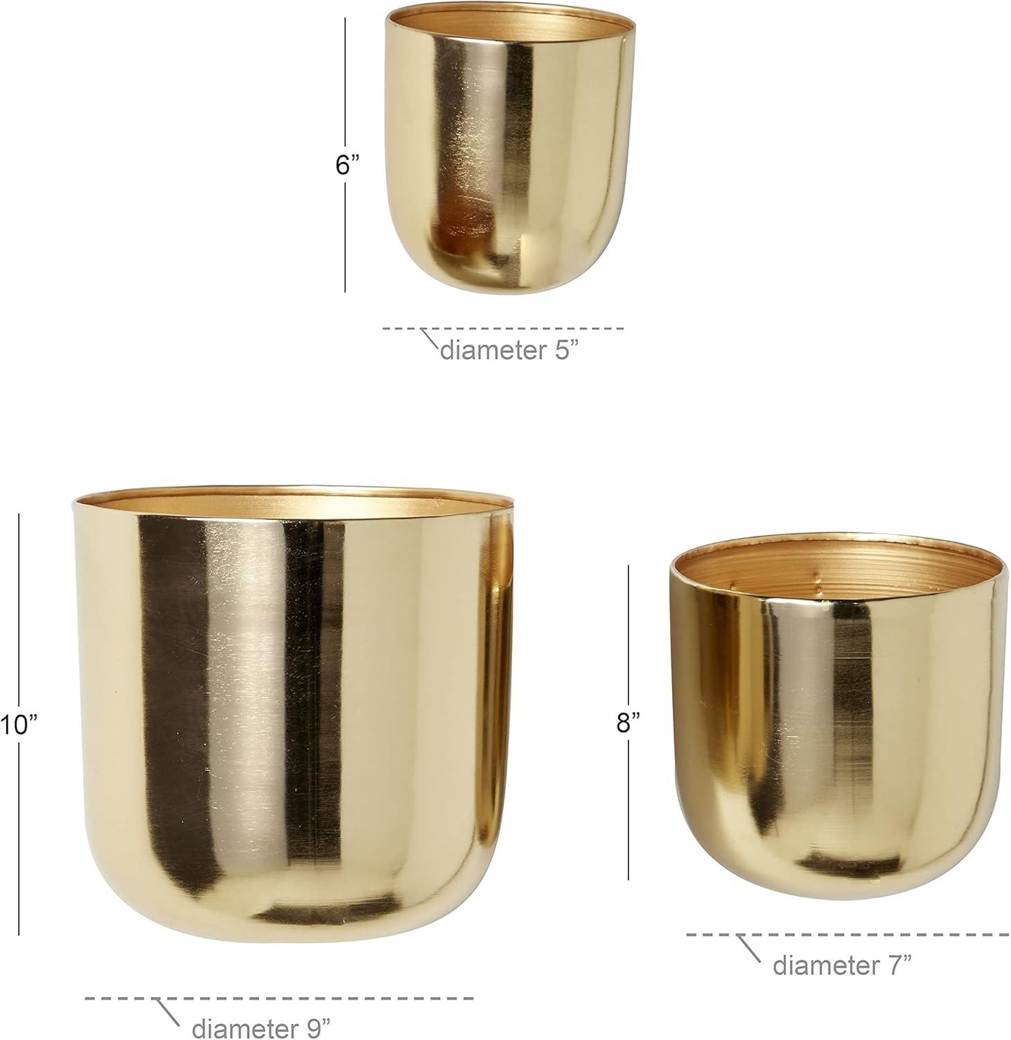 DecMode 9", 7", 6"H Round Gold Metal Indoor Outdoor Floating Wall Planter (3 Count)