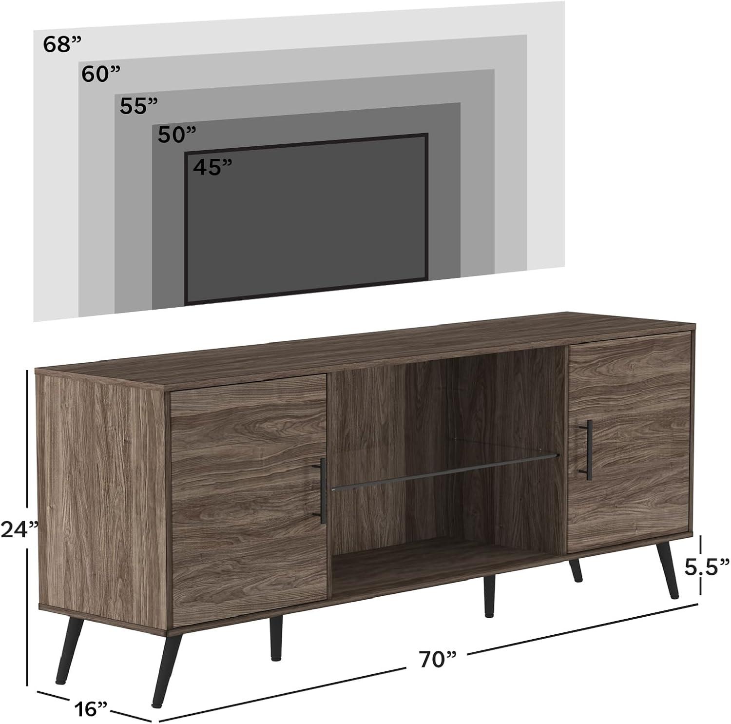 Walker Edison Mid Century 2-Door TV Stand for TVs Up to 68", Slate Grey