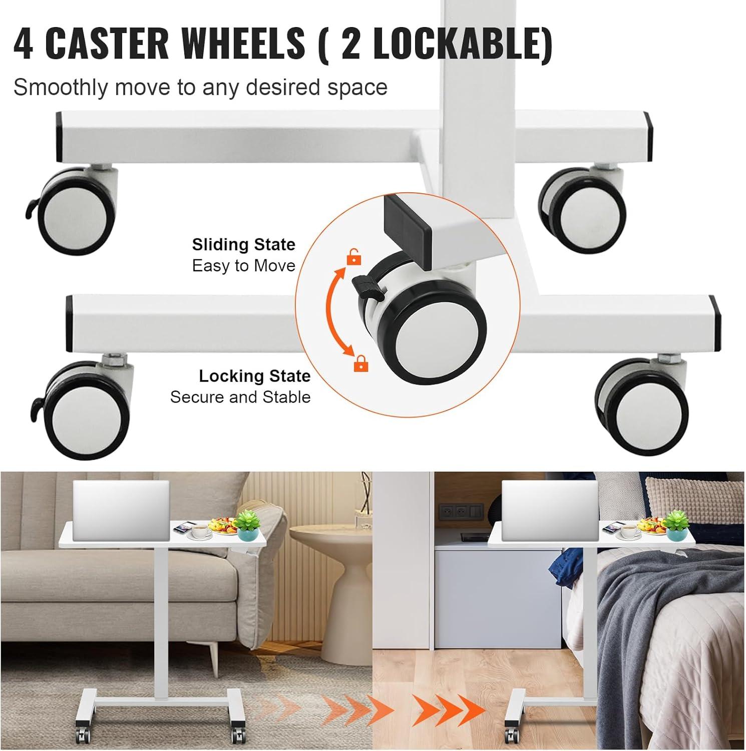VEVOR Mobile Standing Desk Gas-Spring Height Adjustable Sit-Stand Desk 360° Swivel Wheels(2 Lockable) 28"-44"H