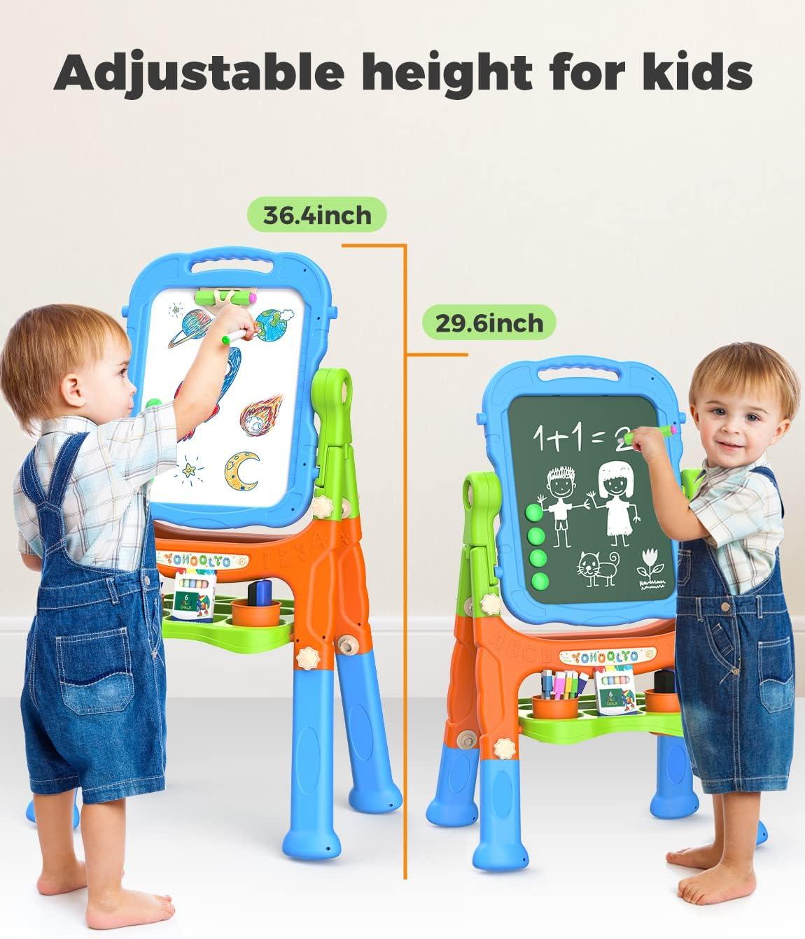 YOHOOLYO Kids Double-Sided Magnetic Chalkboard and Whiteboard Easel