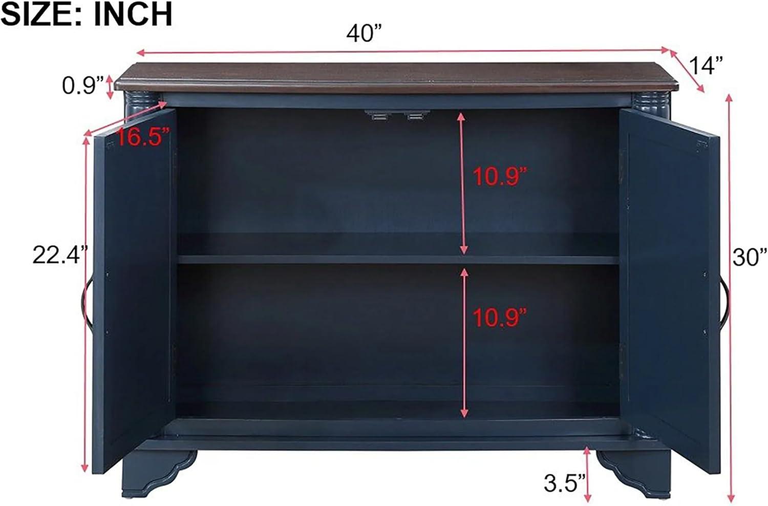 Rustic Blue and Brown Pine Wood Sideboard with Adjustable Shelves