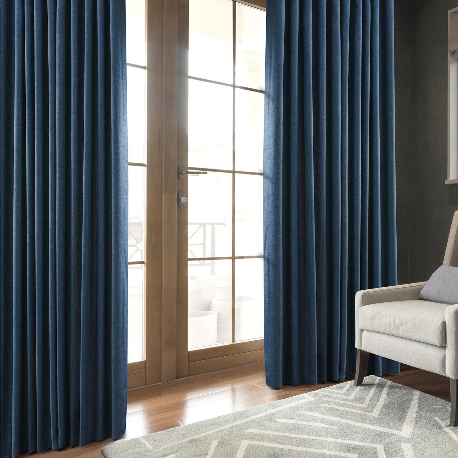 Sergeants Blue Room-Darkening Faux Linen Curtain Panel 50x84