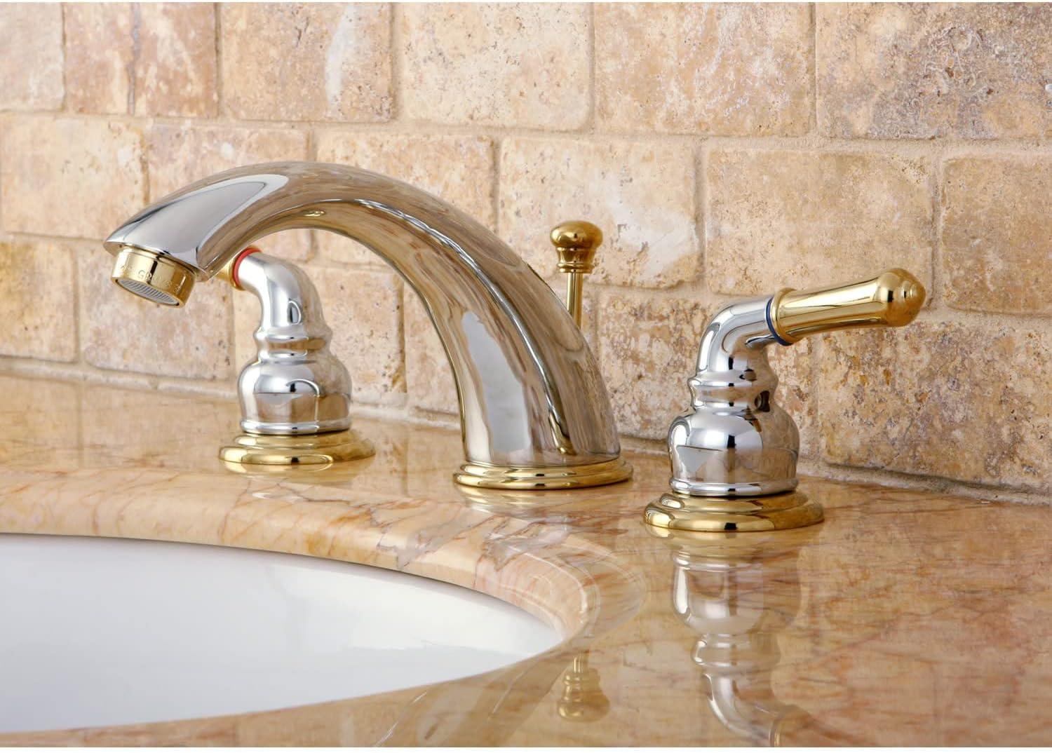 Kingston Brass KB968 Kingston Brass Magellan Two-Handle 3-Hole Deck Mount Widespread Bathroom Faucet with Retail Pop-Up Drain