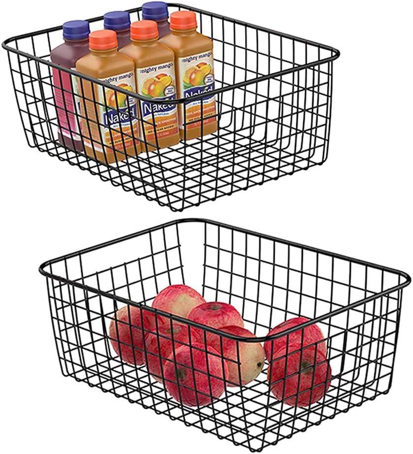 Wire Baskets for Organizing Household 2 Pack Pantry Baskets For Storage Pantry Wire Black Metal Storage Bins