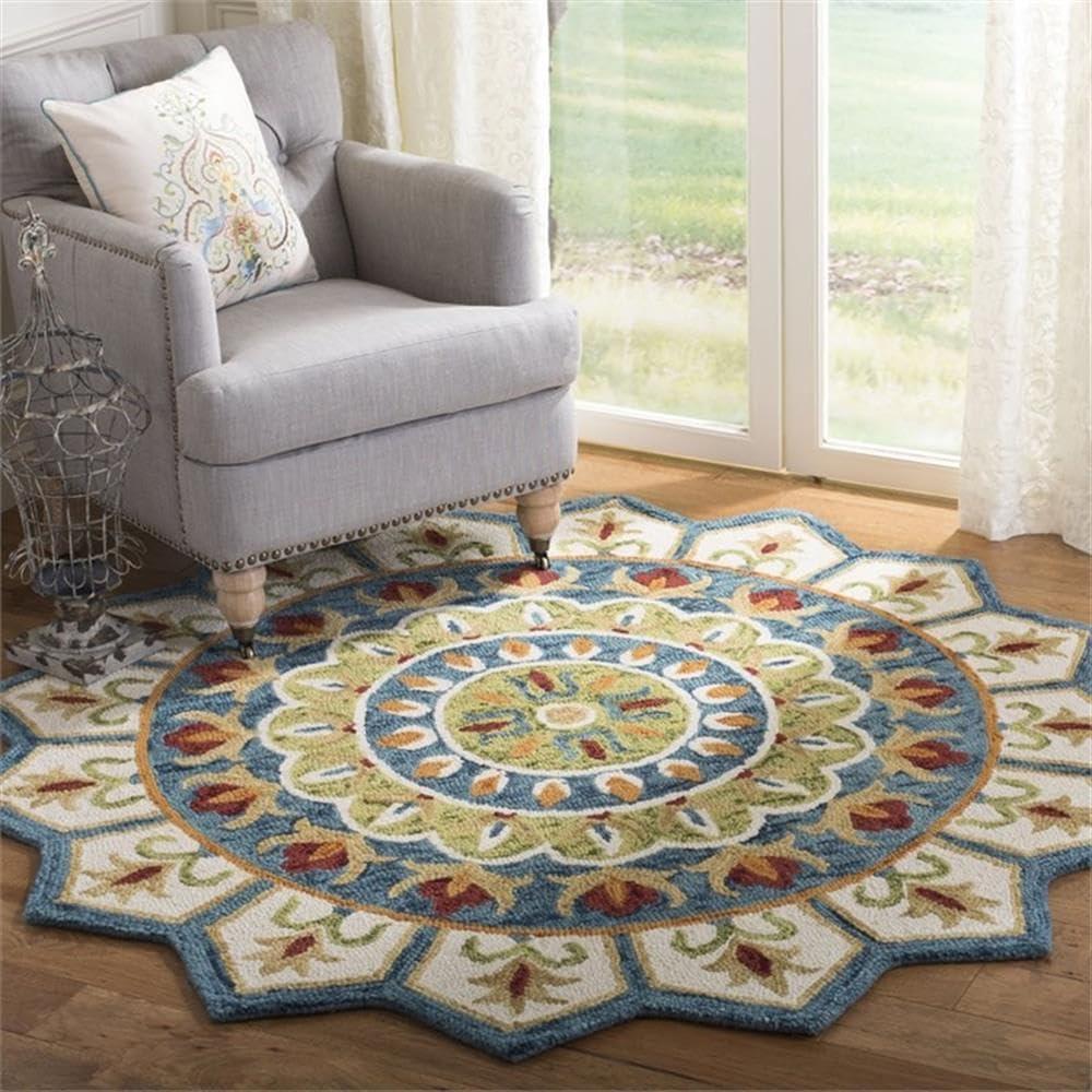 Novelty NOV605 Hand Tufted Area Rug - Ivory/Blue - 4' round - Safavieh.