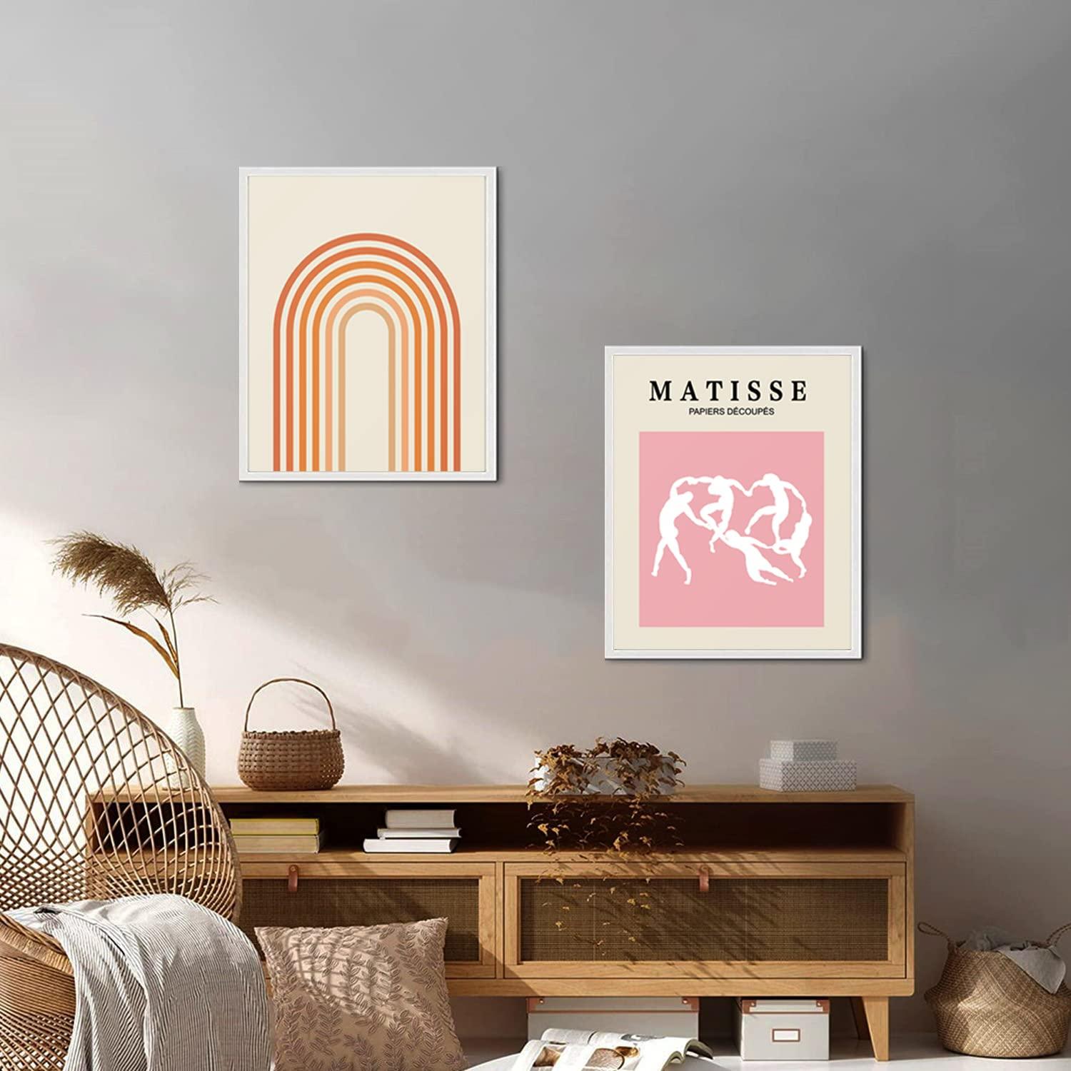 Matisse Wall Art and Boho Wall Prints UNFRAMED, Minimalist Aesthetic Images Decor, Pink Print Set, Orange Posters for Room, 8x10in, Set of 6