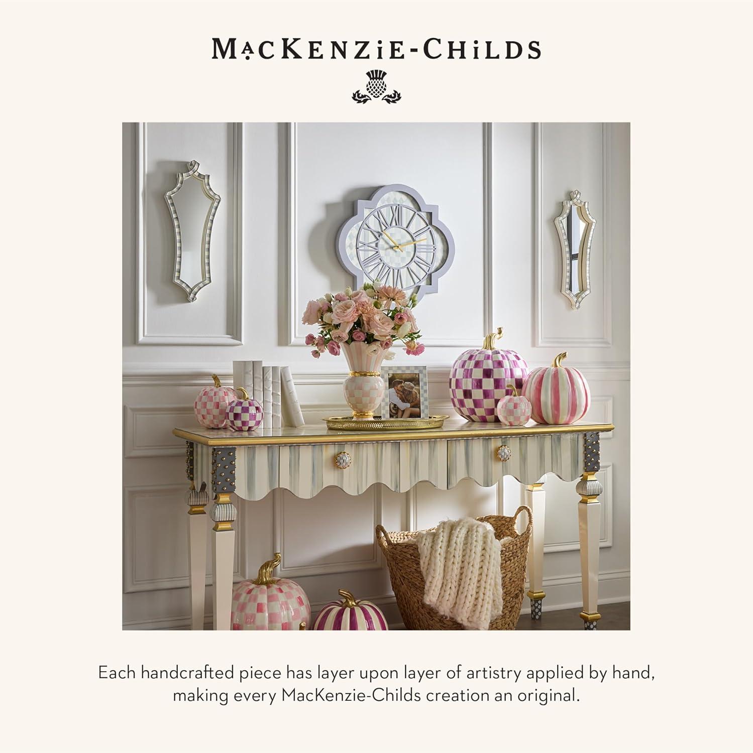 Gray and White Enamel Round Wall Clock with Hand-Painted Checks