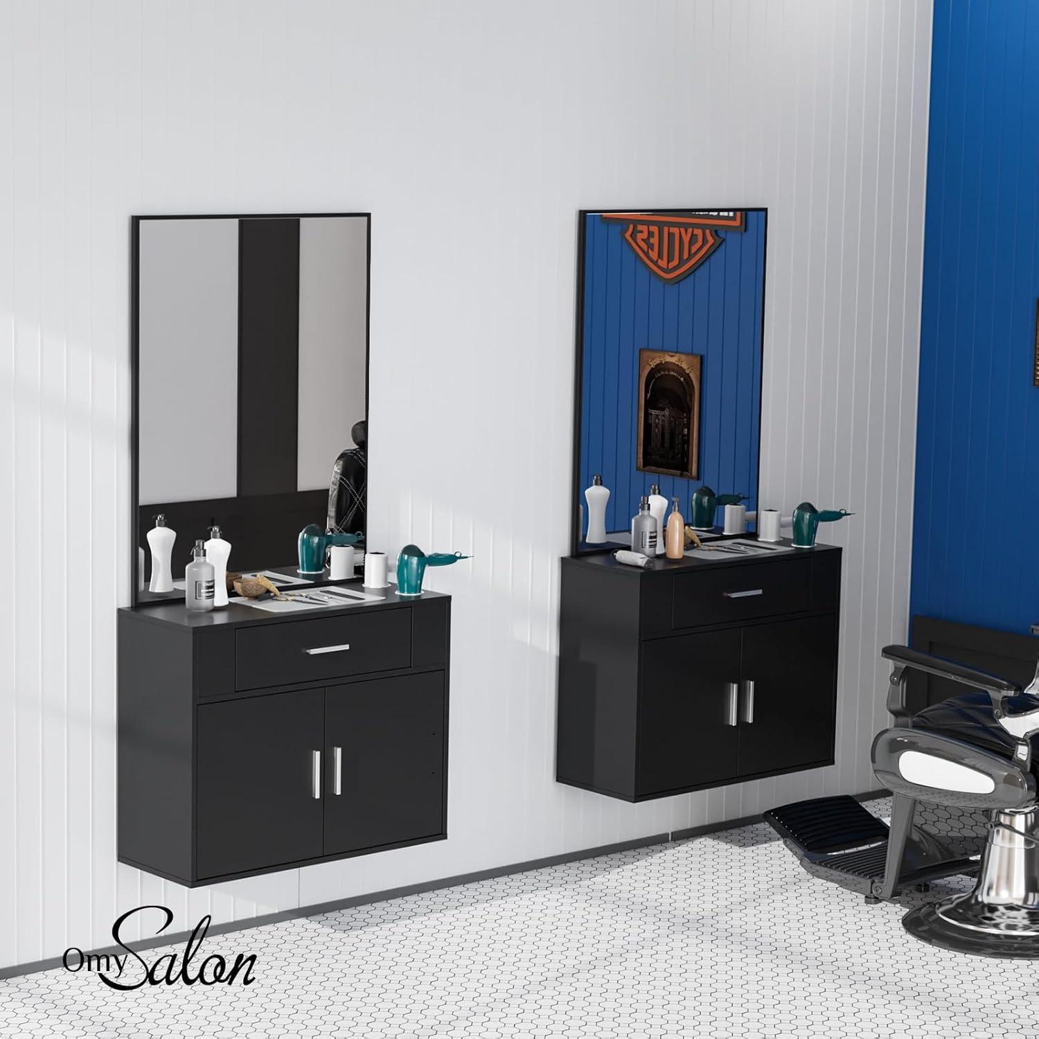 Winado Wall Mount Salon Station with Mirror, Styling Station Barber Station Spa Salon Equipment